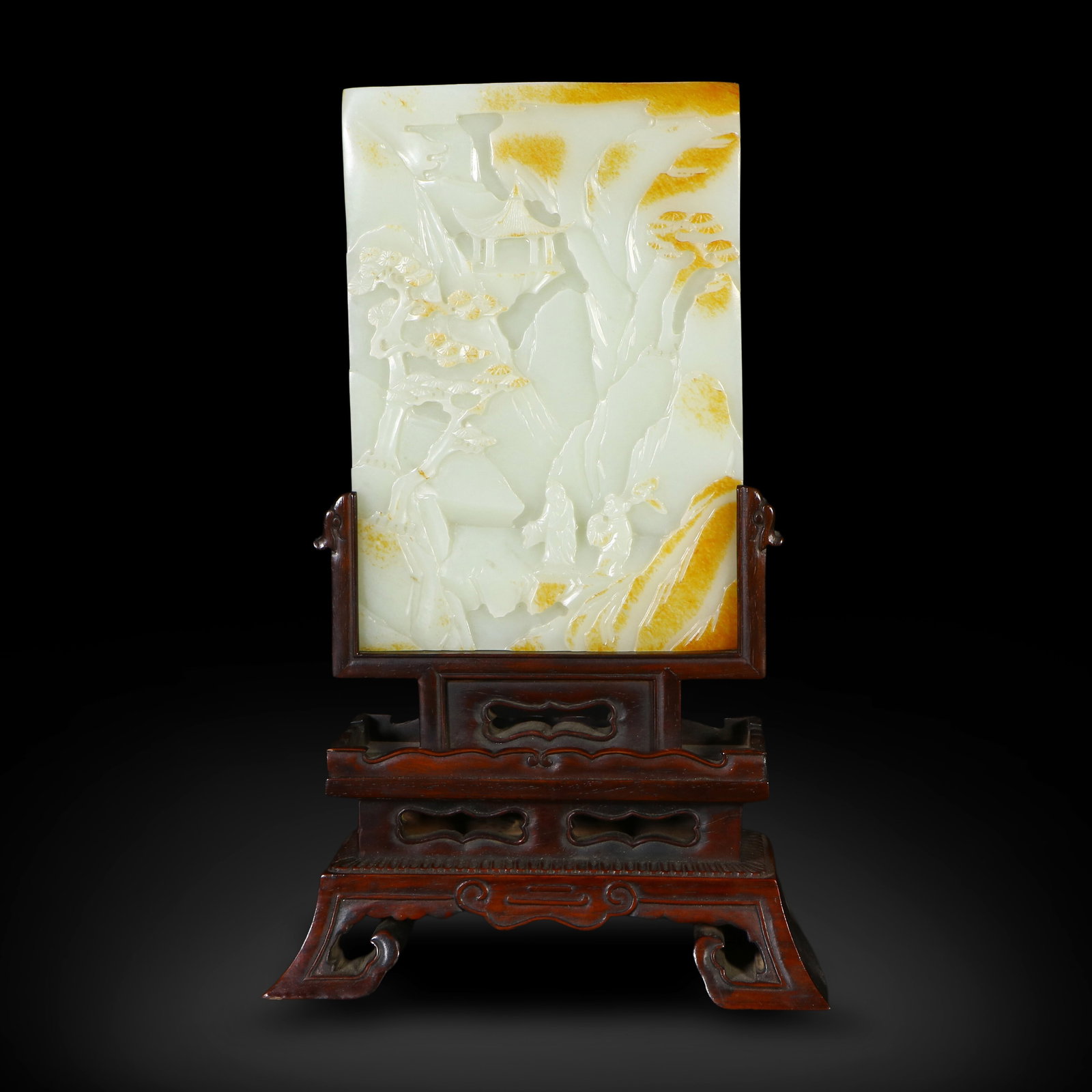 Qing Dynasty Hetian white jade carved table screen with landscape and scholar (1 of 5)