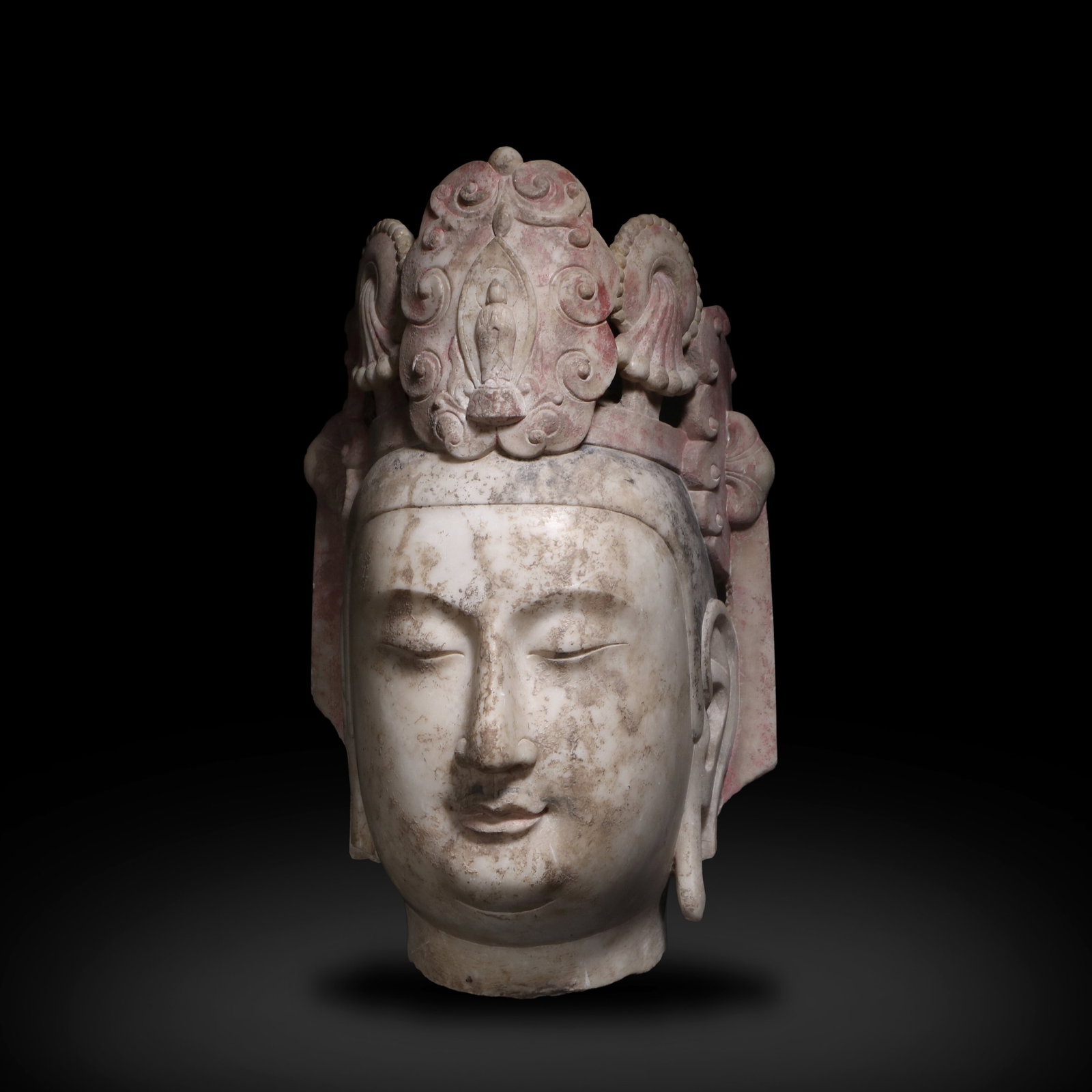 Tang Dynasty White Marble Carved Bodhisattva Head: Name Tang Dynasty White Marble Carved Bodhisattva Head Dimensions H:35cm W:20cm Condition Additional photographs and condition reports are available upon request as a courtesy to our