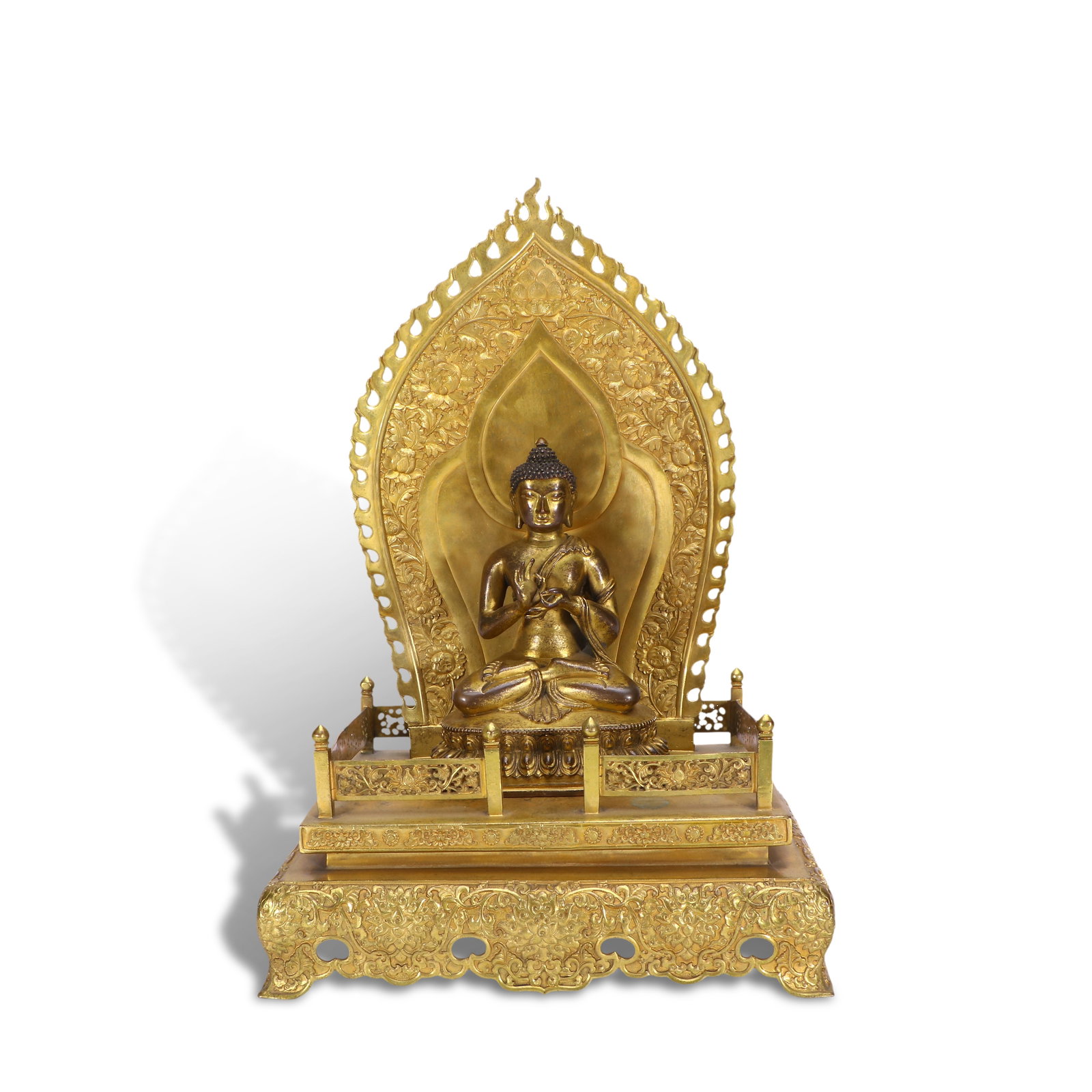 Qing Dynasty Gilt-bronze Sakyamuni Buddha statue with halo (1 of 7)