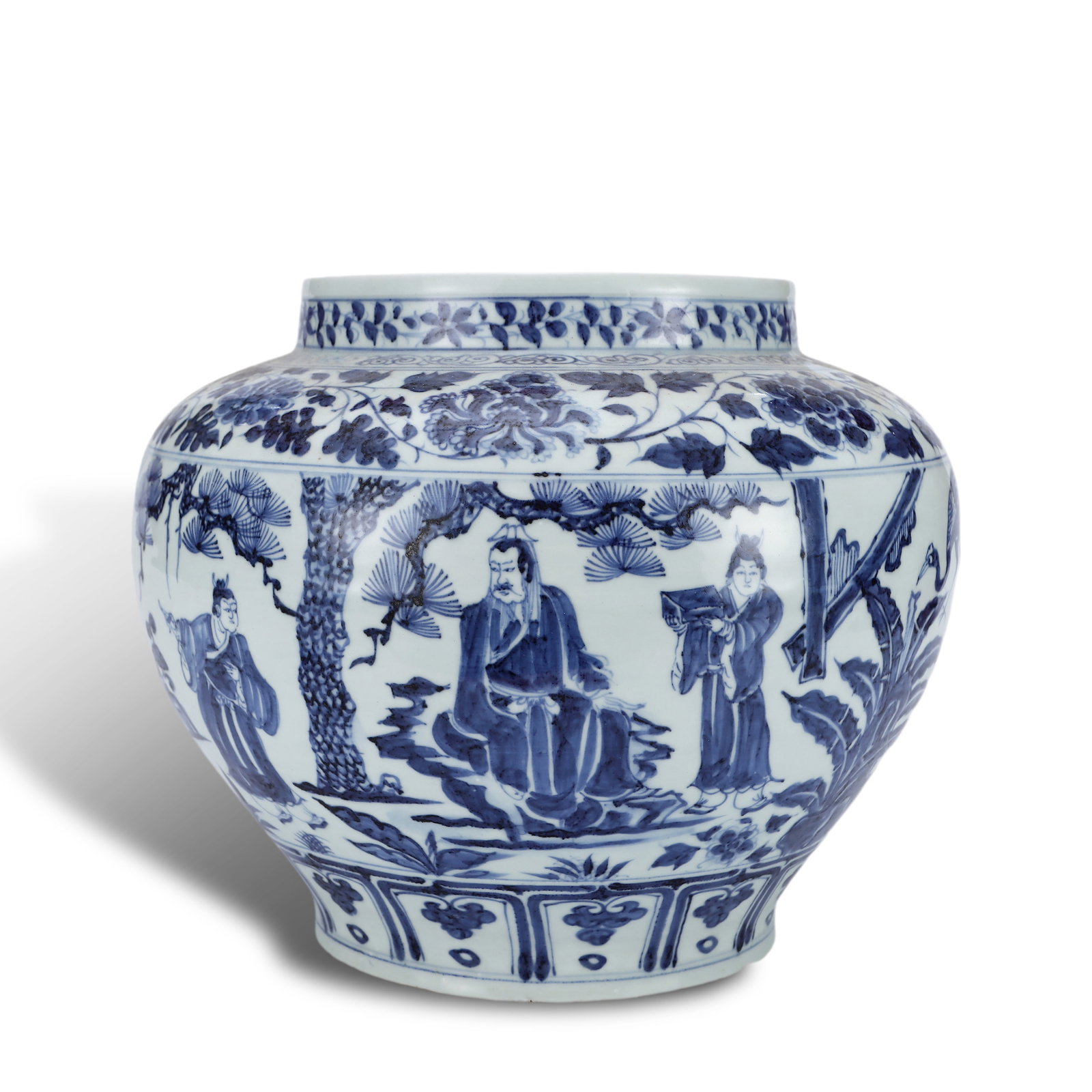 Yuan Dynasty Blue and White Jar with Figure Story Motifs: Name Yuan Dynasty Blue and White Jar with Figure Story Motifs Dimensions H:26.2cm D:31.5cm Condition Additional photographs and condition reports are available upon request as a cour