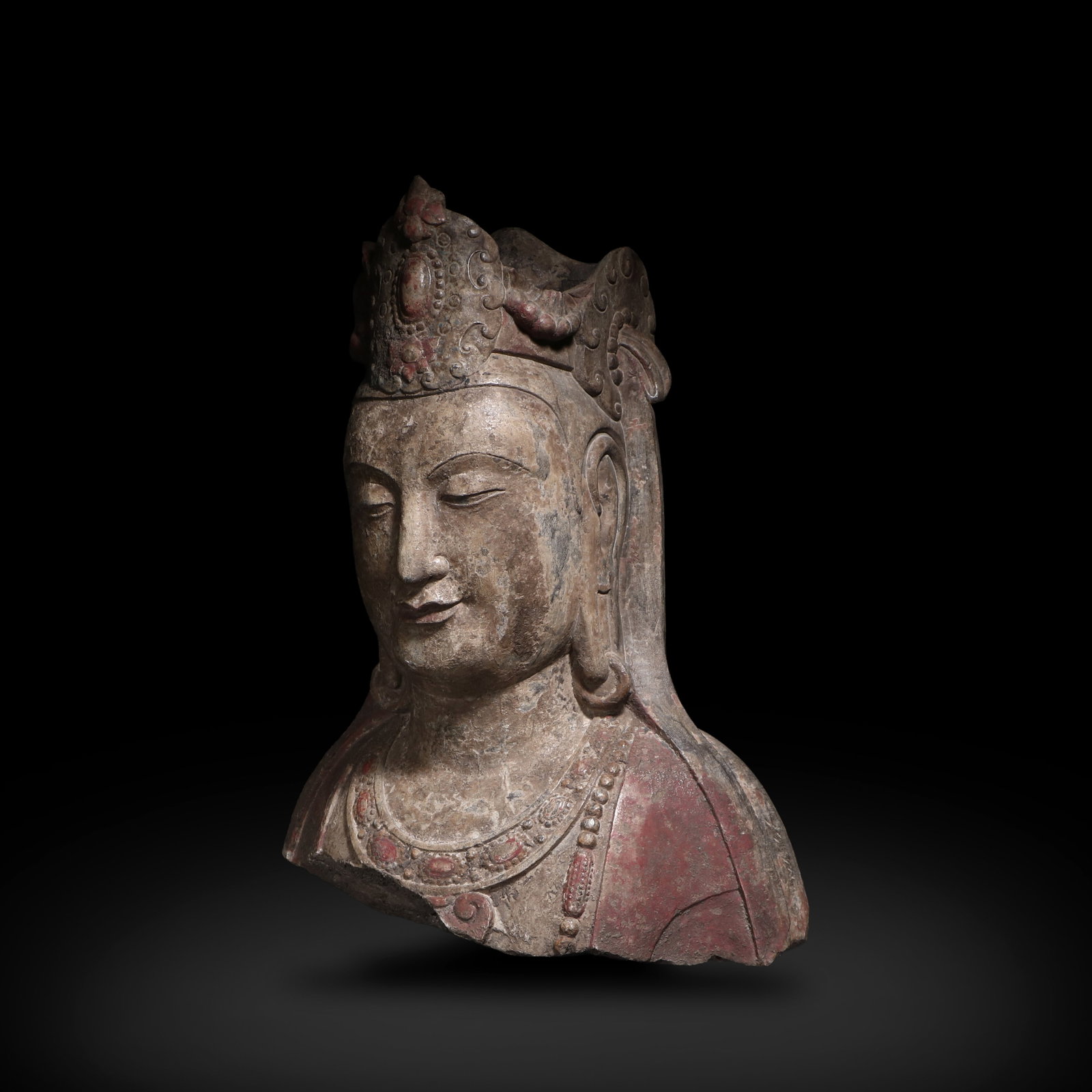 Northern Qi Dynasty Painted Stone Carved Bodhisattva Head (1 of 6)