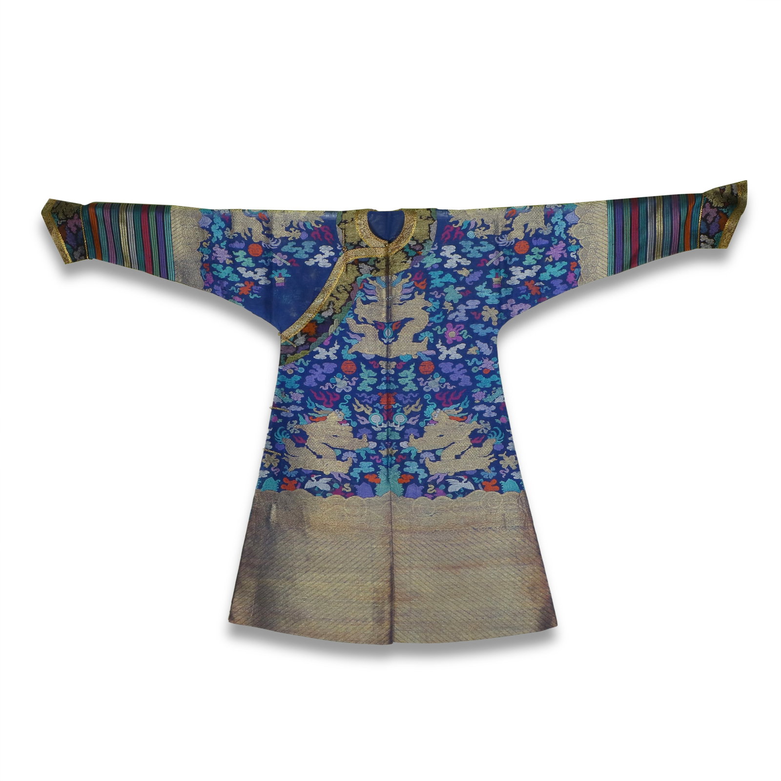 Qing Dynasty Dragon robe with brocade weave on a blue ground (1 of 7)