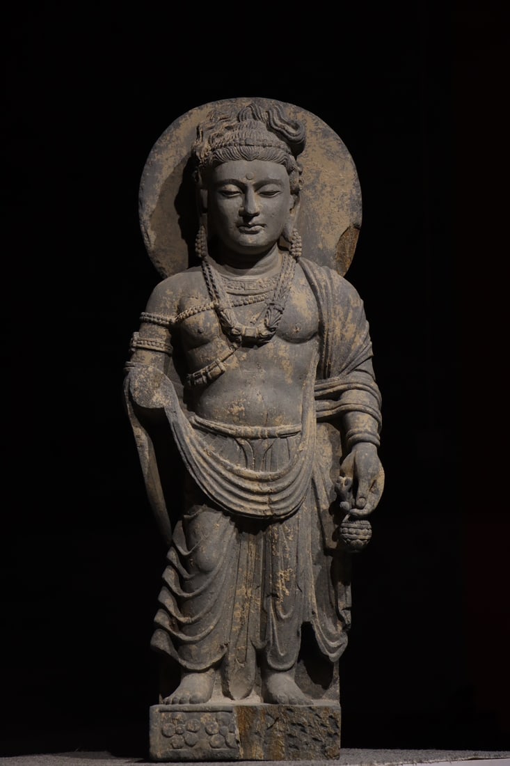 A Gandhara-style stone-carved standing Buddha statue (1 of 9)