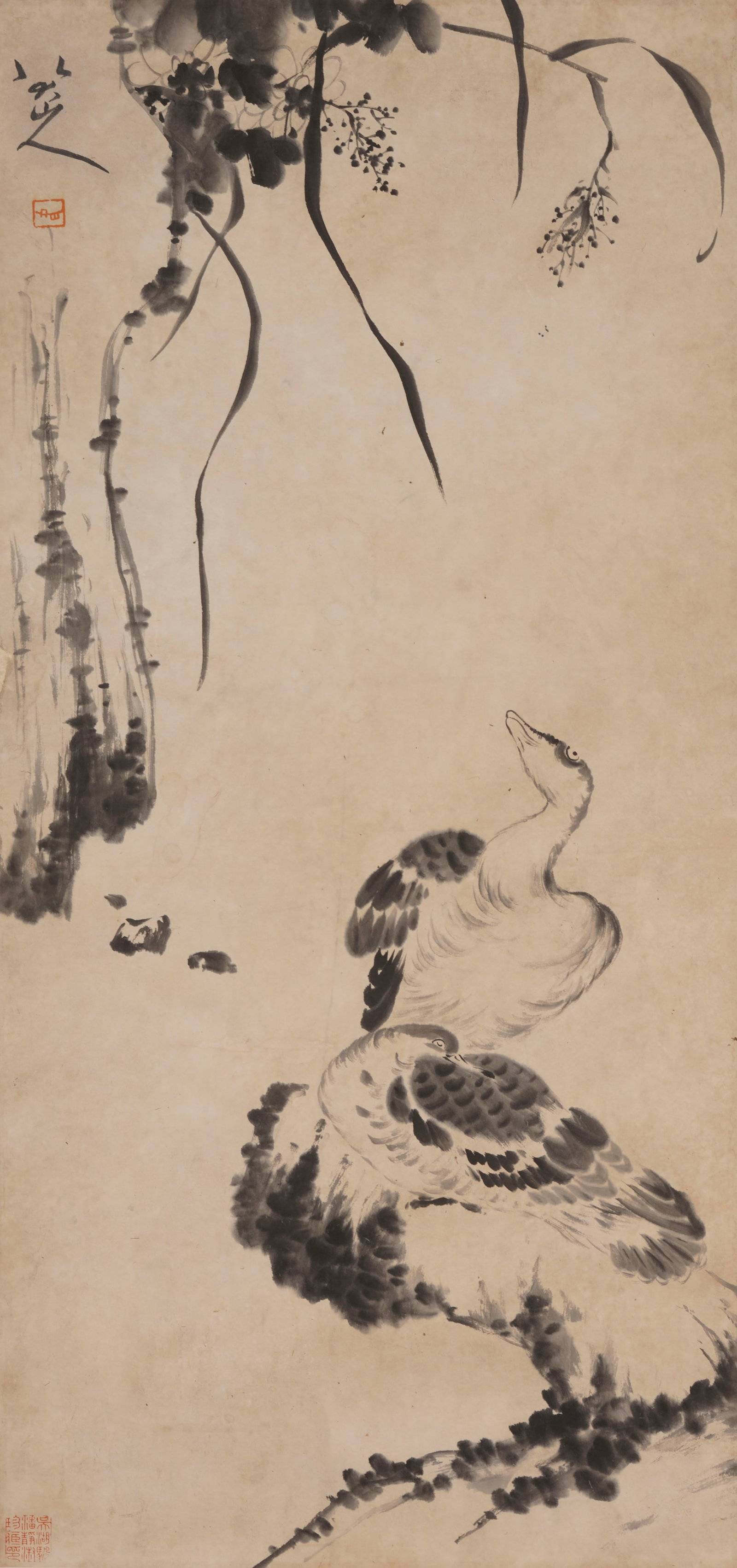 Bada Shanren Hanging Scroll of Two Wild Geese (1 of 7)