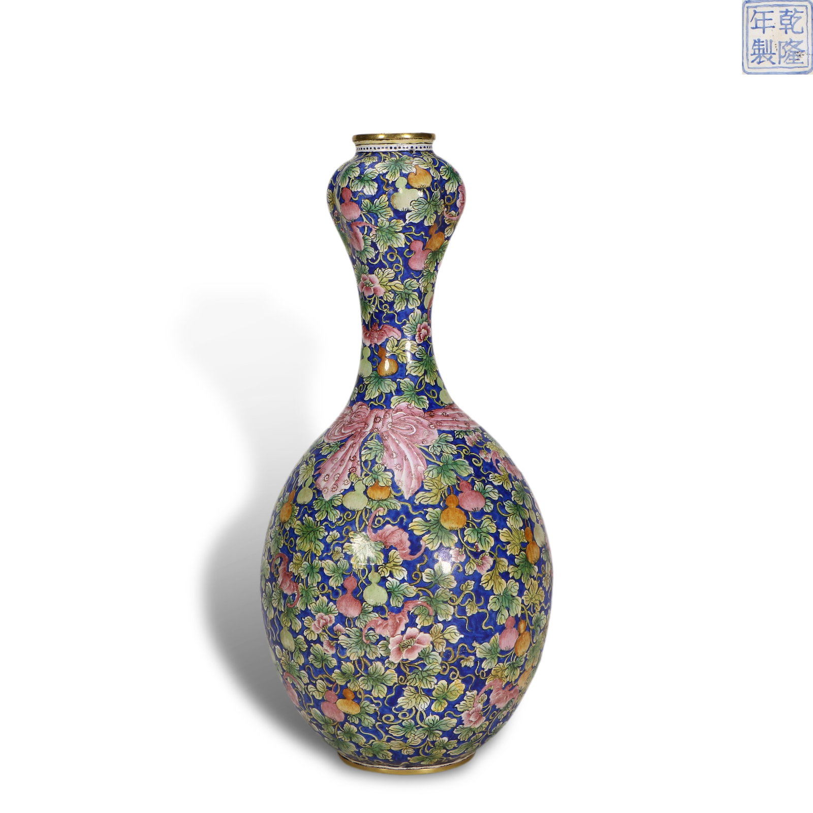 Qing Dynasty Qianlong Period,Copper-Bodied Painted Enamel Garlic-Head Vase with Longevity and (1 of 5)