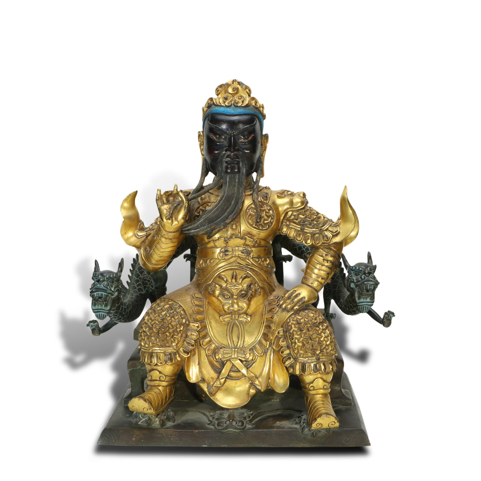 Qing Dynasty Gilt-bronze seated statue of Guan Yu (1 of 5)