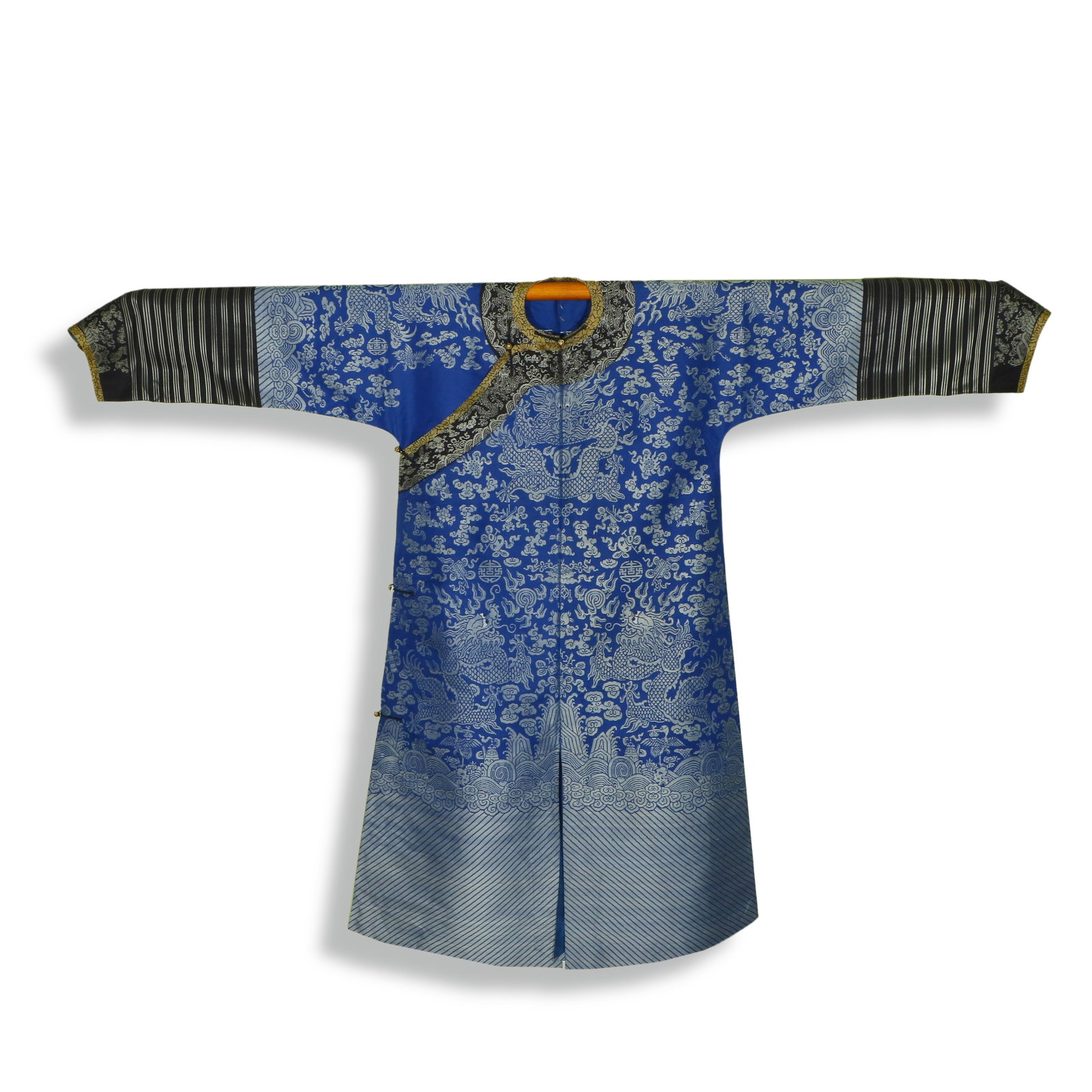 Qing Dynasty Dragon robe with brocade weave on a blue ground (1 of 7)