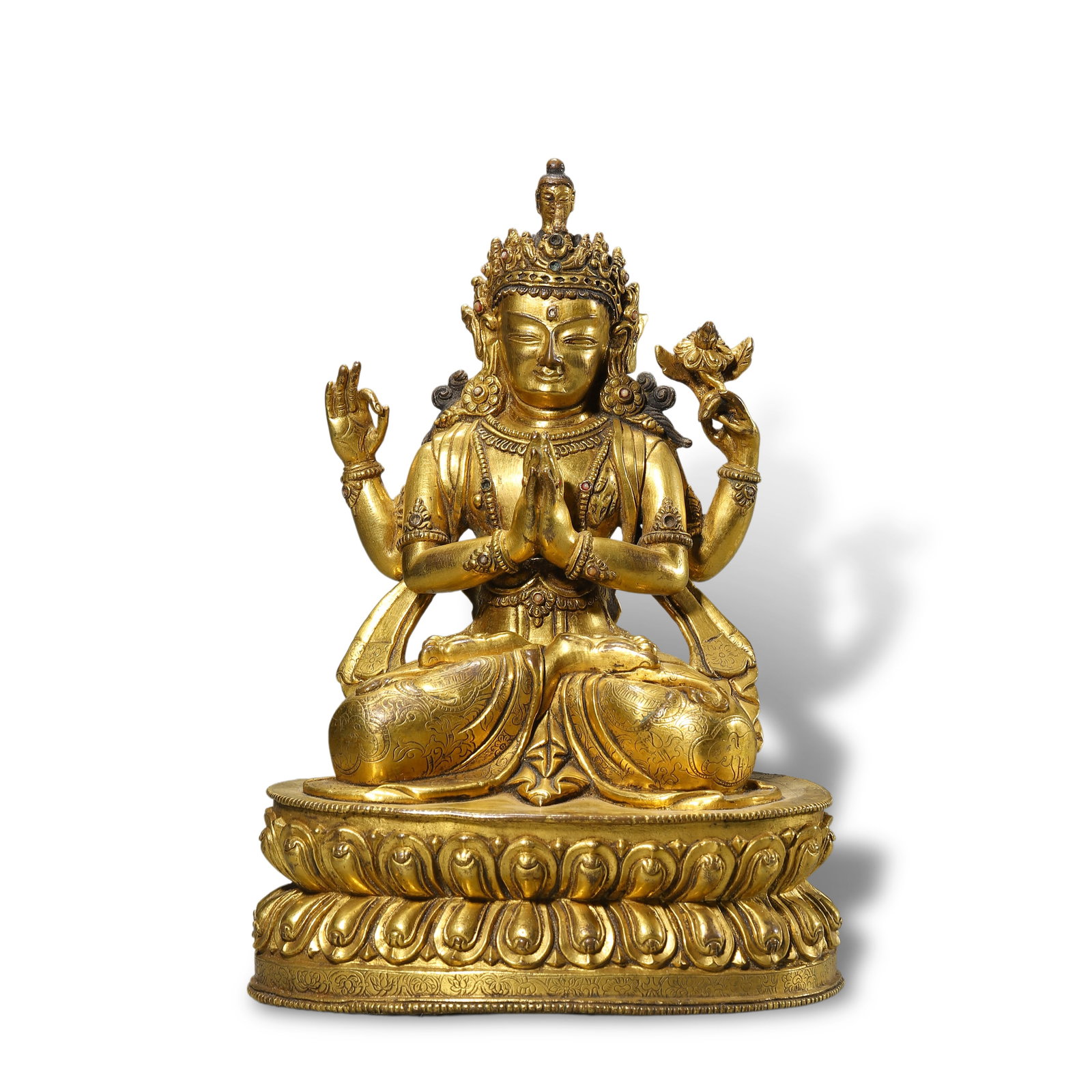 Qing Dynasty Tibetan-style gilt-bronze Four-Armed Guanyin statue (1 of 9)