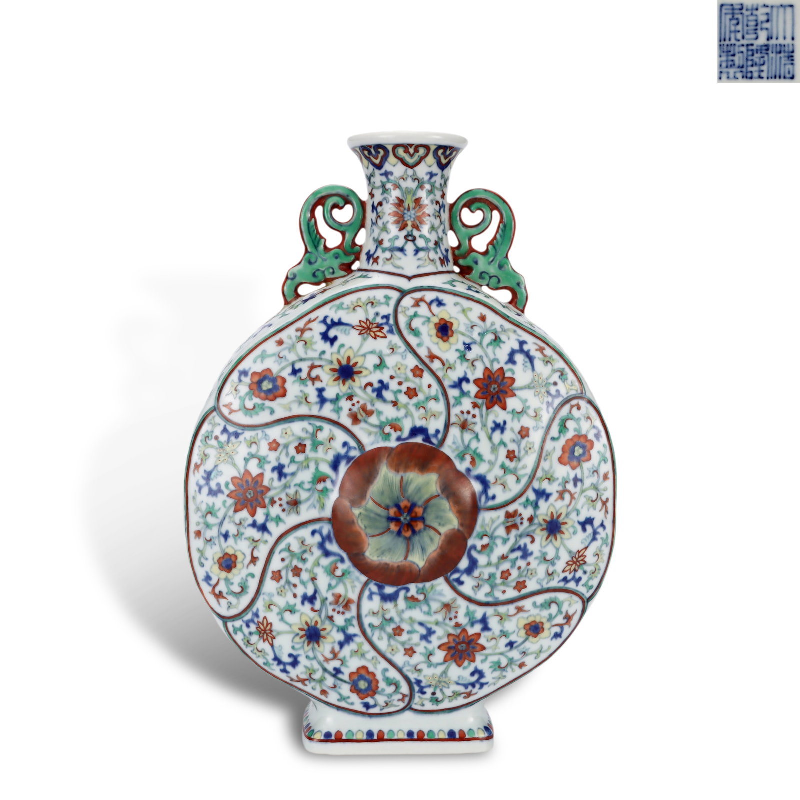 Qing Dynasty Qianlong Period,Doucai Flask with Lotus Scrolls and Chi Dragon Ears (1 of 6)