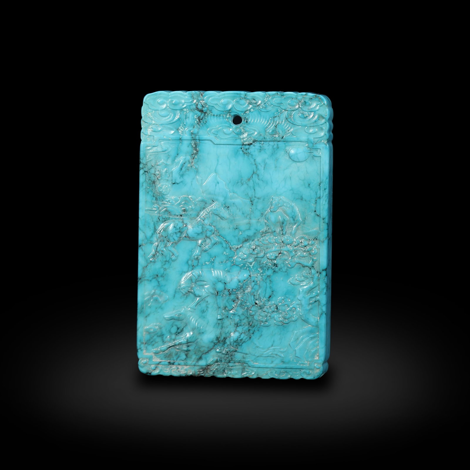 Qing Dynasty, Turquoise Carved Plaque with Eight Steeds: Name Qing Dynasty, Turquoise Carved Plaque with Eight Steeds Dimensions H:6cm W:4cm Description