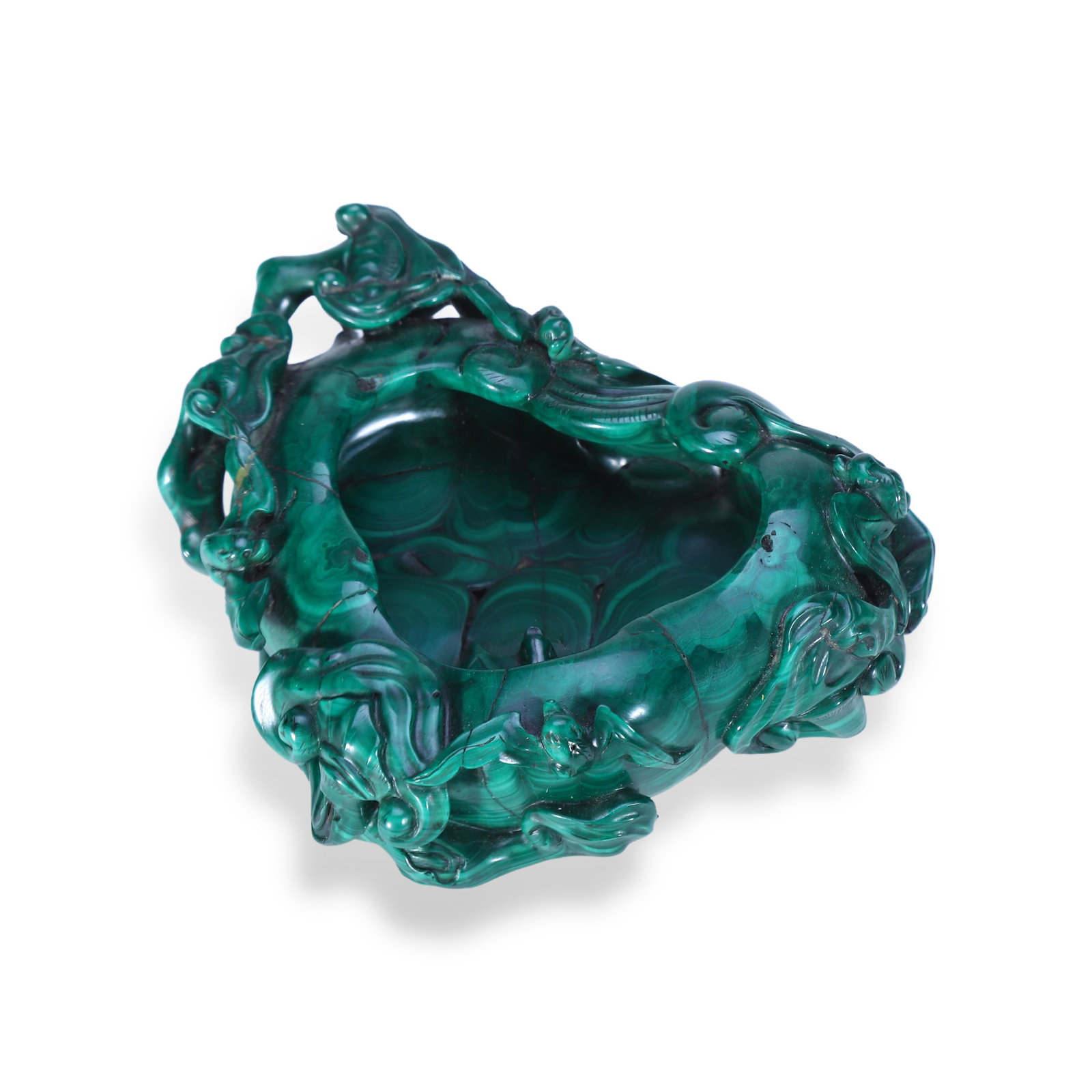 Qing Dynasty, Malachite Carved Water Pot with Lingzhi and Bat (1 of 5)