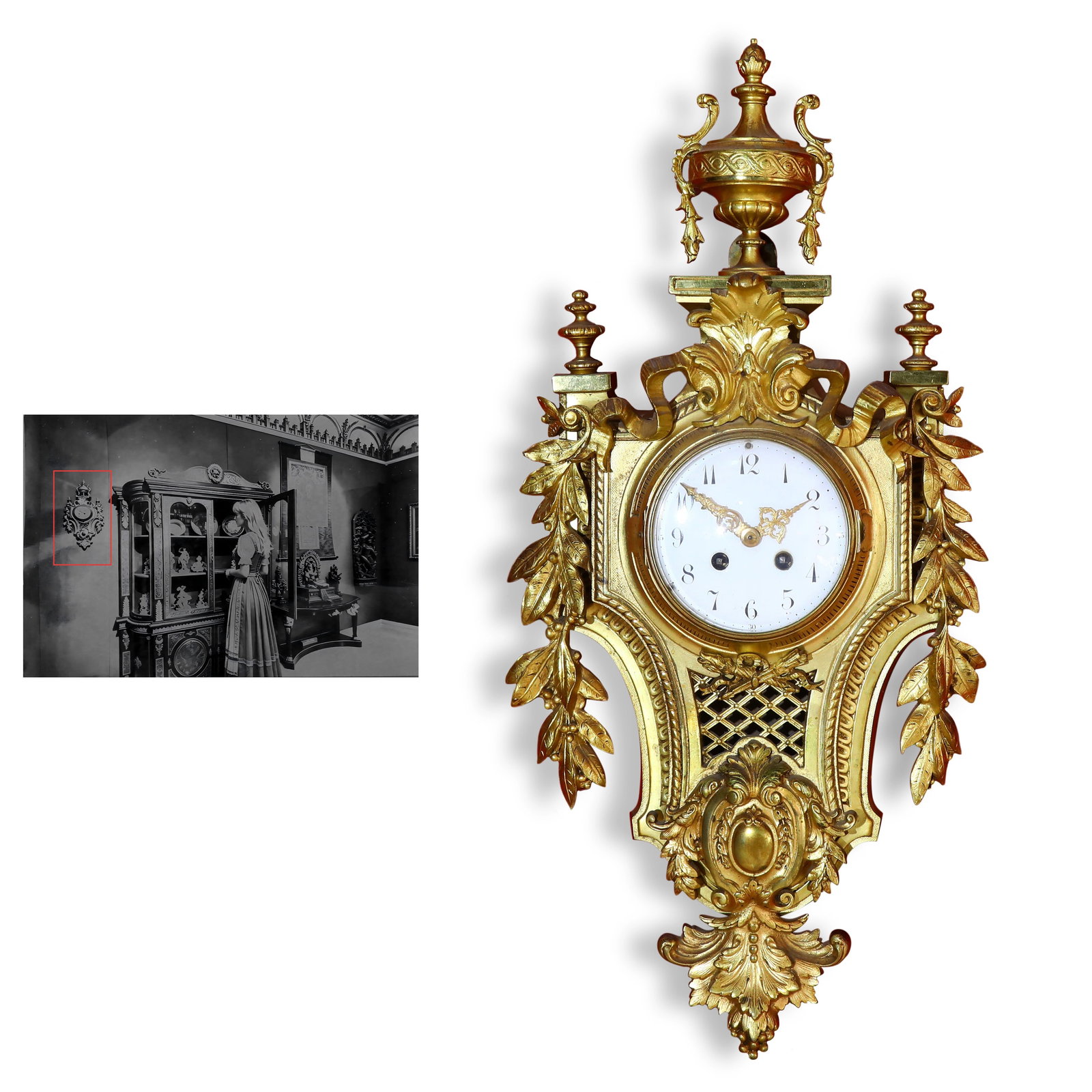 19th Century, Napoleon III Period Gilt Bronze Wall Clock with Laurel Leaf: Name 19th Century, Napoleon III Period Gilt Bronze Wall Clock with Laurel Leaf Dimensions H:66cm W30cm Description Name: 19th Century Napoleon III Period Gilt Bronze Laurel Leaf Wall ClockP