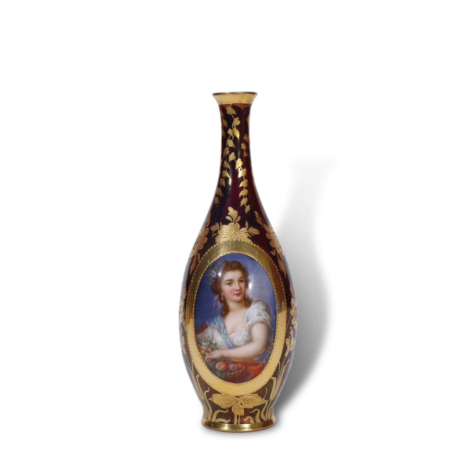 1890, Vienna (Austria) Royal Porcelain Factory, Art Nouveau Heavy Gilt Porcelain Vase with Noble: Name 1890, Vienna (Austria) Royal Porcelain Factory, Art Nouveau Heavy Gilt Porcelain Vase with Noble Lady Portrait Dimensions H:18cm Description Period: 1890Style: Art Nouveau StyleMaterial