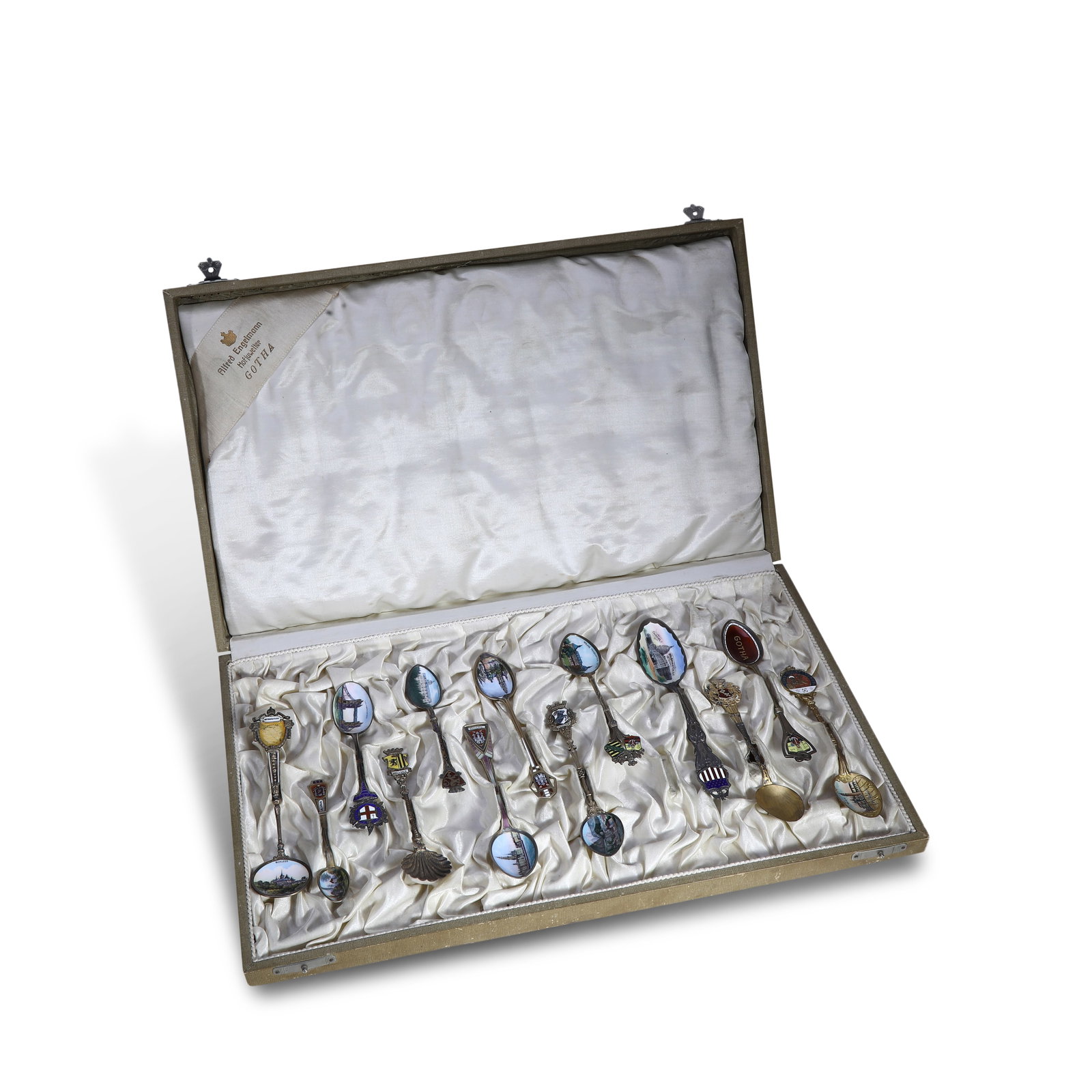 Early 20th Century, Set of Gilt Silver Enamel Small Spoons with Original Case (1 of 9)
