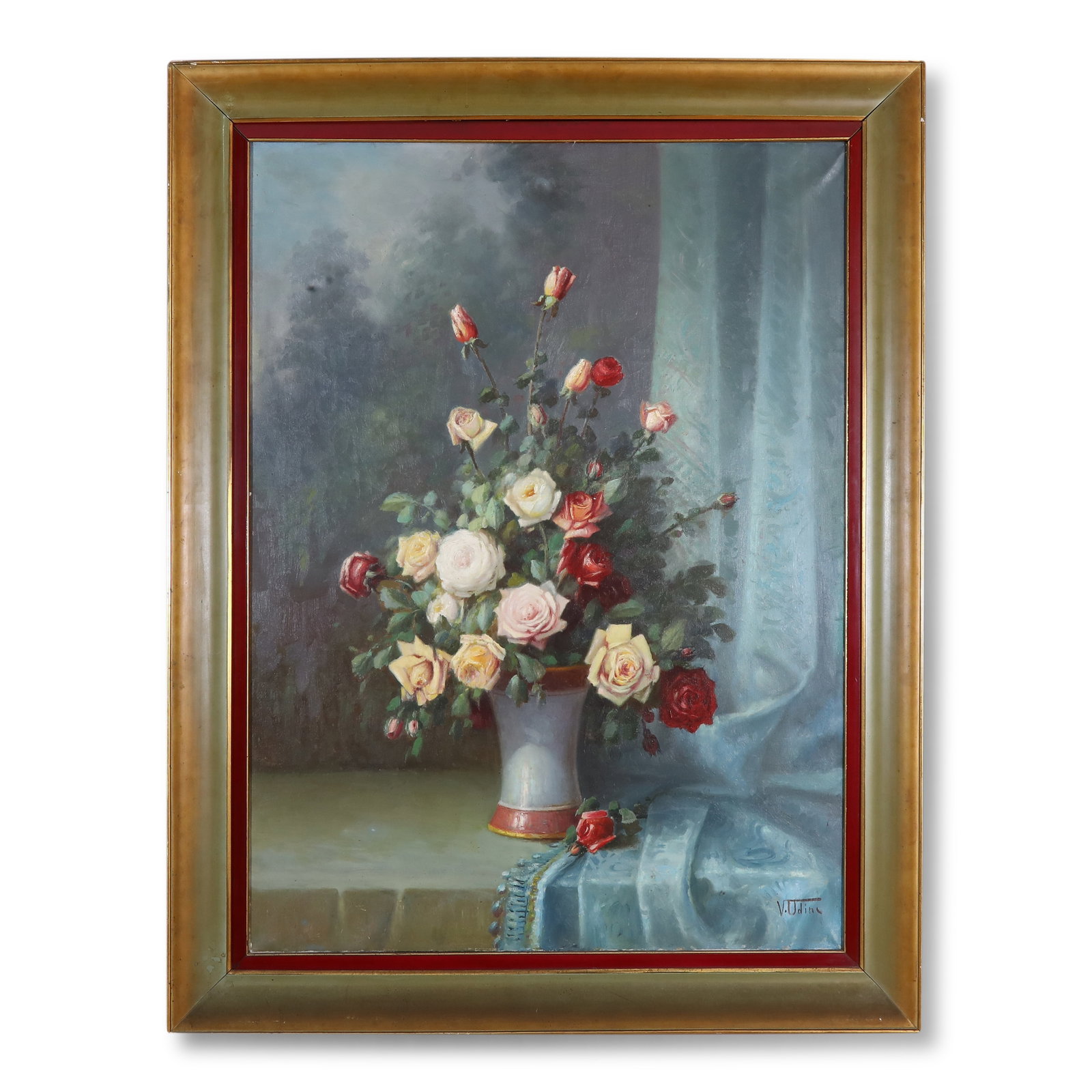 Mid-20th Century, Oil Painting by Vincenzo Udine (1898-1981, Italy), Still Life of Roses: Name Mid-20th Century, Oil Painting by Vincenzo Udine (1898-1981, Italy), Still Life of Roses Dimensions 130x100cm Description Artist: Sicilian Italian Painter VINCENZO UDINE (1898-1981)Sign