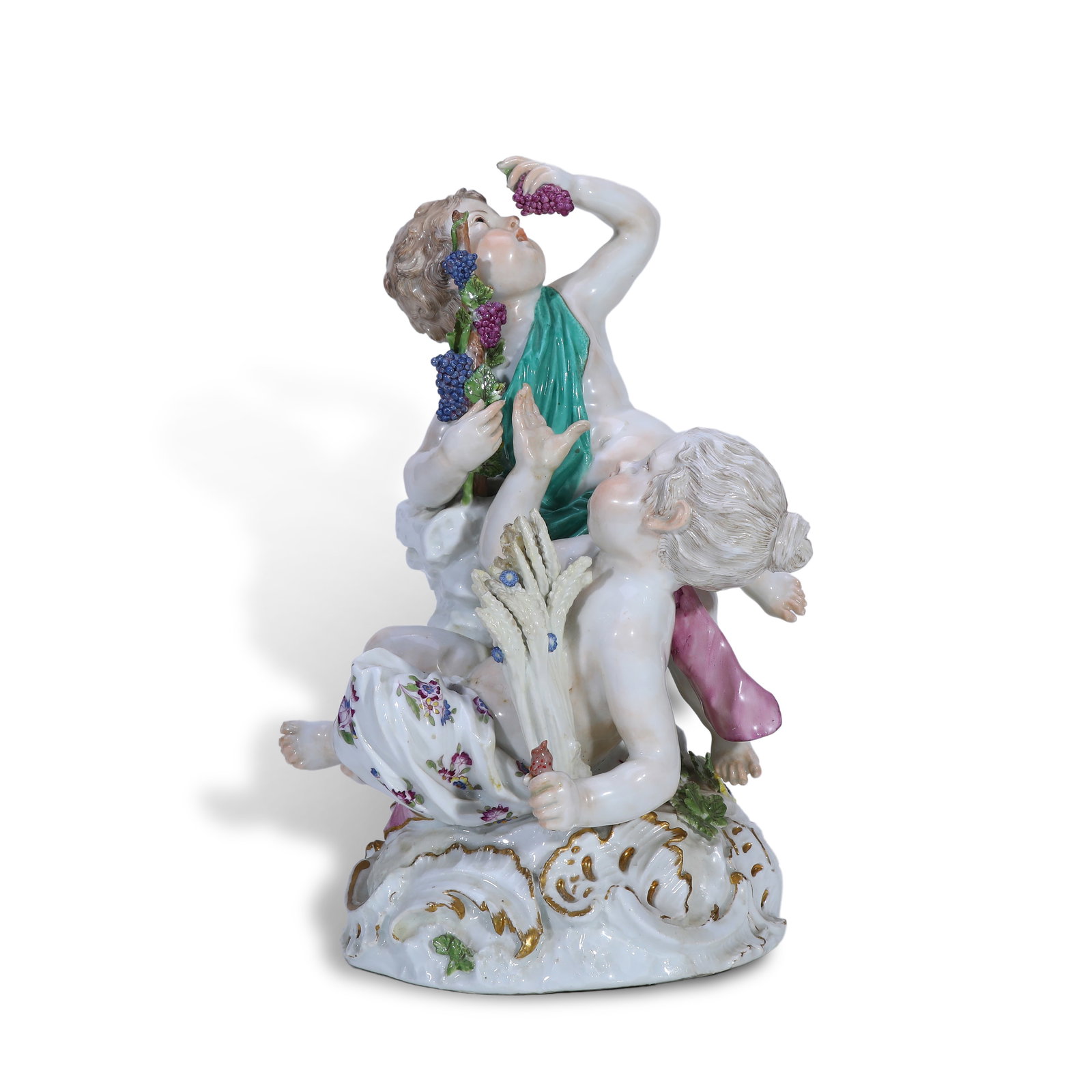 c.1750, Meissen Porcelain Polychrome Putto Figurine (1 of 5)