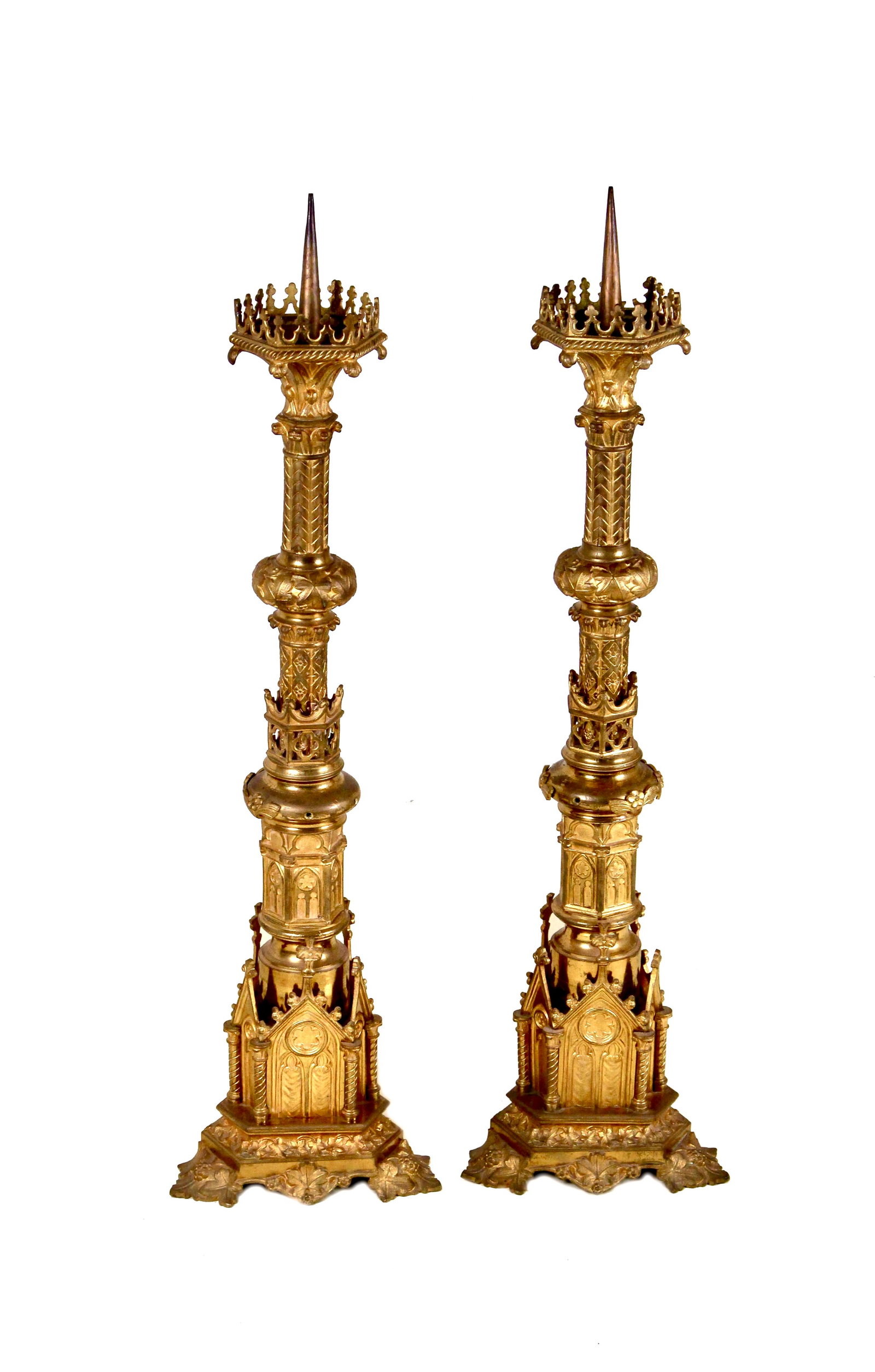 19th Century Pair of French Gilt Bronze Gothic Revival Church Candlesticks (1 of 14)