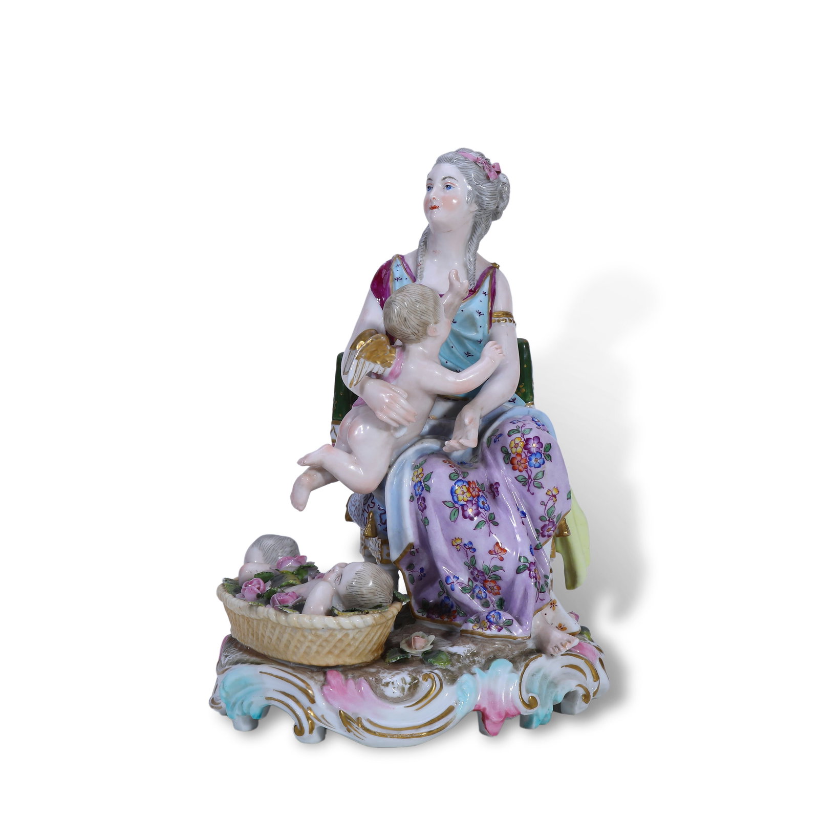 19th Century Meissen Porcelain Figurine Noble Lady and Putto: Name 19th Century Meissen Porcelain Figurine Noble Lady and Putto Dimensions H:21cm Description Period: 19th Century (Refer to the hand-painted blue hallmark on the base)Style: Rococo StyleM