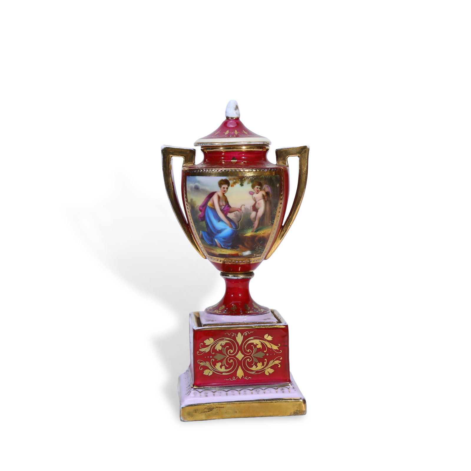 1930s, Vienna (Austria) Louis XVI Style Heavy Gilt Two-Handled Stemmed Porcelain Vase (1 of 5)