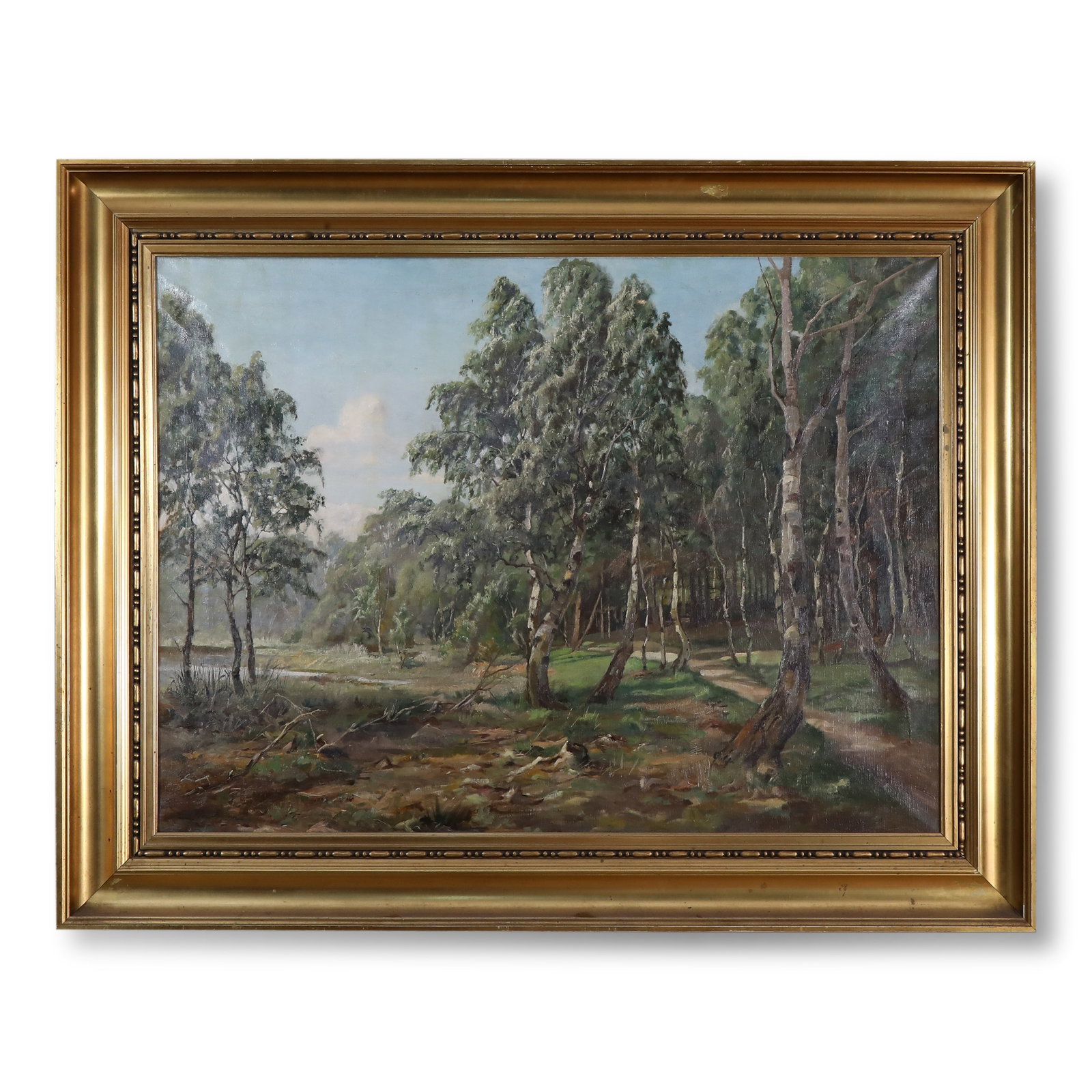 Early 20th Century, Oil Painting by Harald Pryn (1891-1968, Denmark), Forest Scene: Name Early 20th Century, Oil Painting by Harald Pryn (1891-1968, Denmark), Forest Scene Dimensions 117x91cm Description Category: Oil painting on canvas, with antique giltwood frameArtist: D