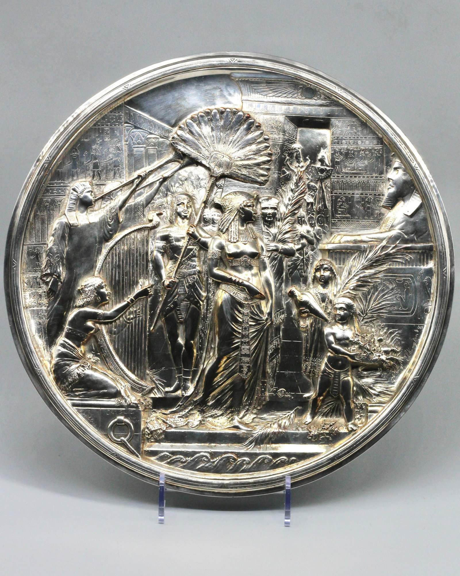 Late 19th Century British Victorian Egyptian Revival Silver-Plated Copper Large Charger (1 of 12)