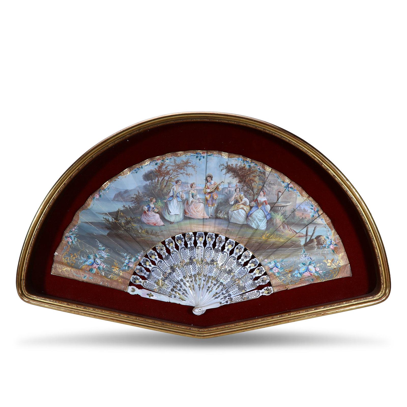 19th Century Mother-of-Pearl and Bone Inlaid Painted Figural Fan (1 of 5)