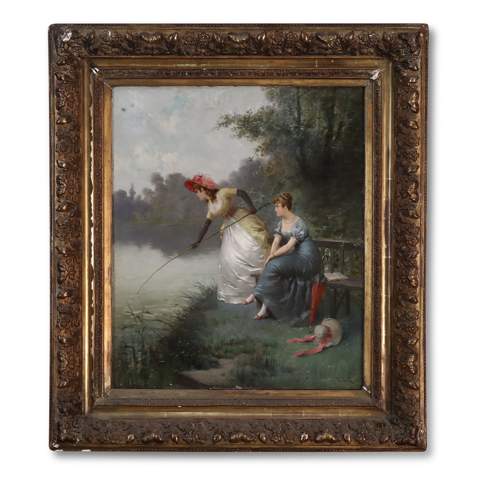 1891 Oil Painting of an Outing by Henri Van Wyk (Netherlands, 1833-?) (1 of 7)