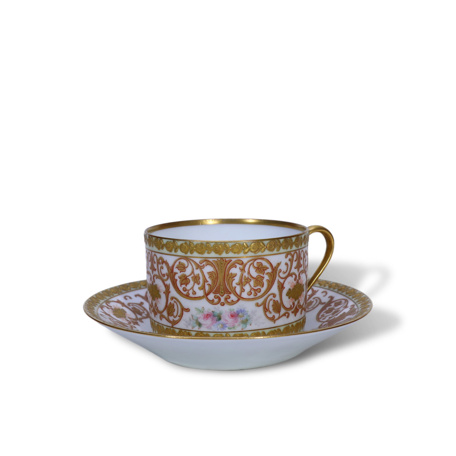 Early 20th Century French Sevres Louis XVI Style Porcelain Cup and Saucer: Name Early 20th Century French Sevres Louis XVI Style Porcelain Cup and Saucer Dimensions D:8cm H:5.4cm/D:14.2cm Description Period: Early 20th CenturyStyle: Louis XVI StyleMaterial: Porcela