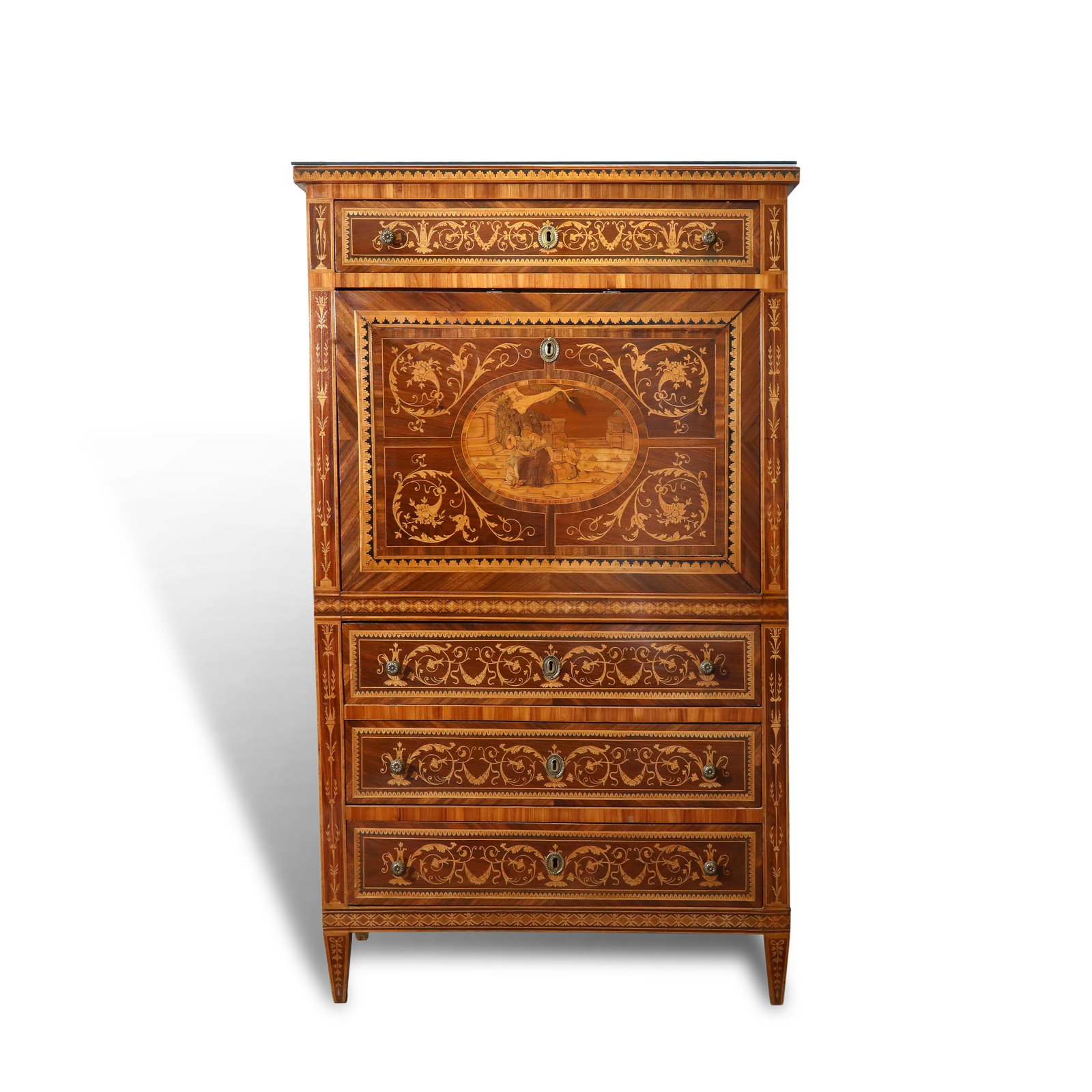 Late 19th Century Louis XVI Style Writing Cabinet: Name Late 19th Century Louis XVI Style Writing Cabinet Dimensions H:152cm L:90cm W:43cm Description Material: Walnut, Rosewood, Precious Exotic Wood, Gilt BronzeThis luxurious and elegant Lo