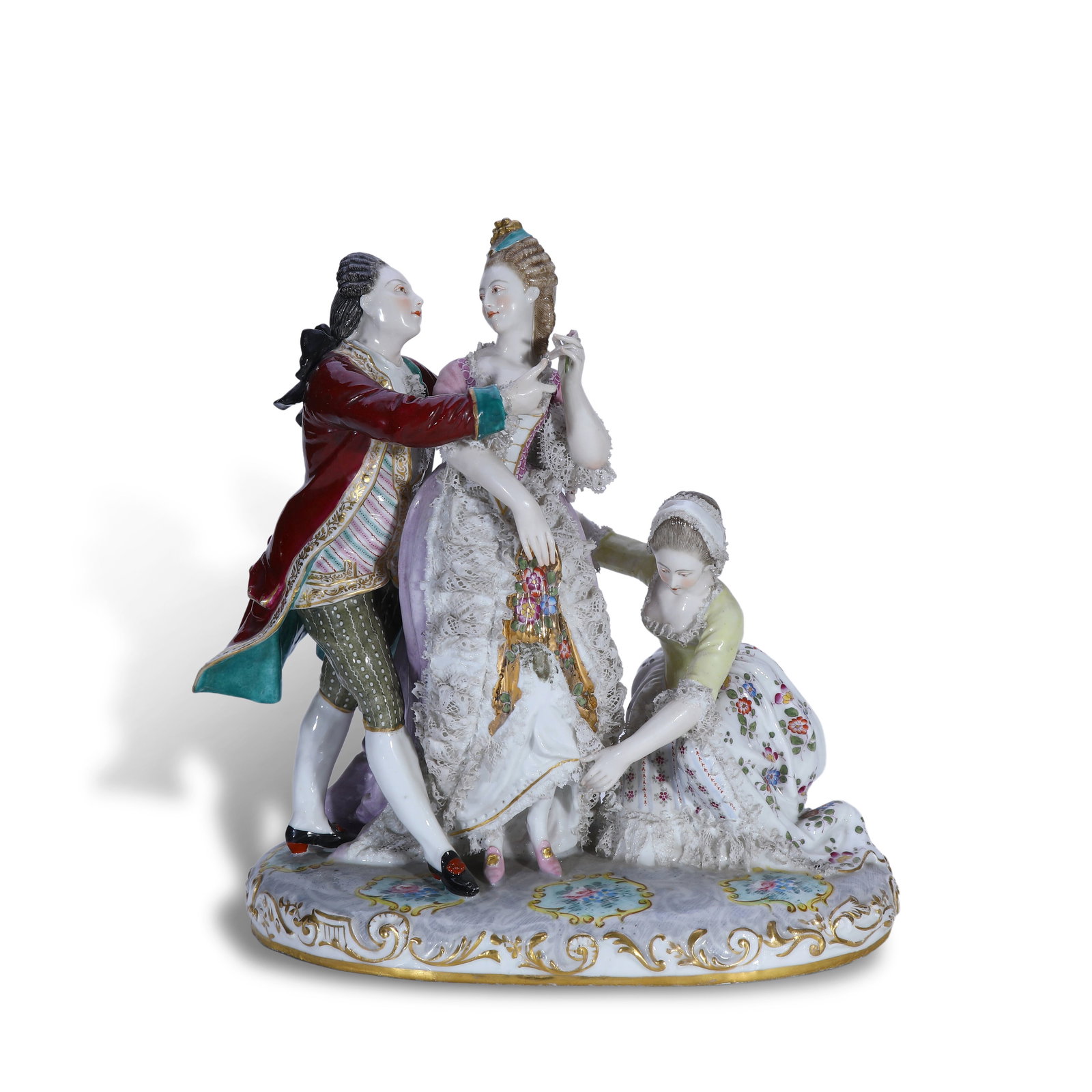Late 19th Century Meissen Rococo Polychrome Porcelain Group with Court Love Scene (1 of 6)