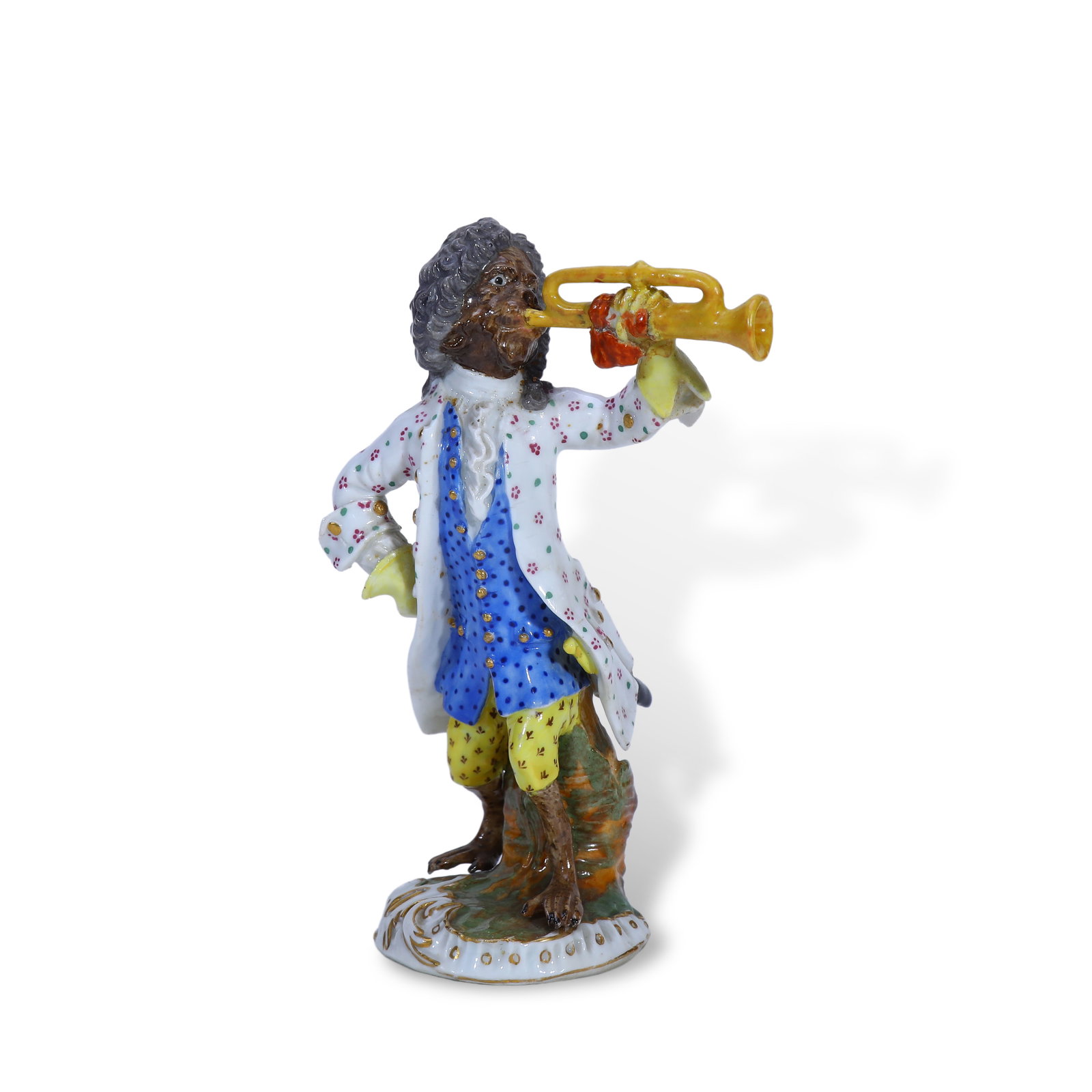 18th Century Meissen Porcelain Figurine of Trumpeting Monkey from the Monkey Band, designed by: Name 18th Century Meissen Porcelain Figurine of Trumpeting Monkey from the Monkey Band, designed by Johann Joachim K?ndler Dimensions H:13.5cm Description Period: 18th CenturyStyle: Rococo S