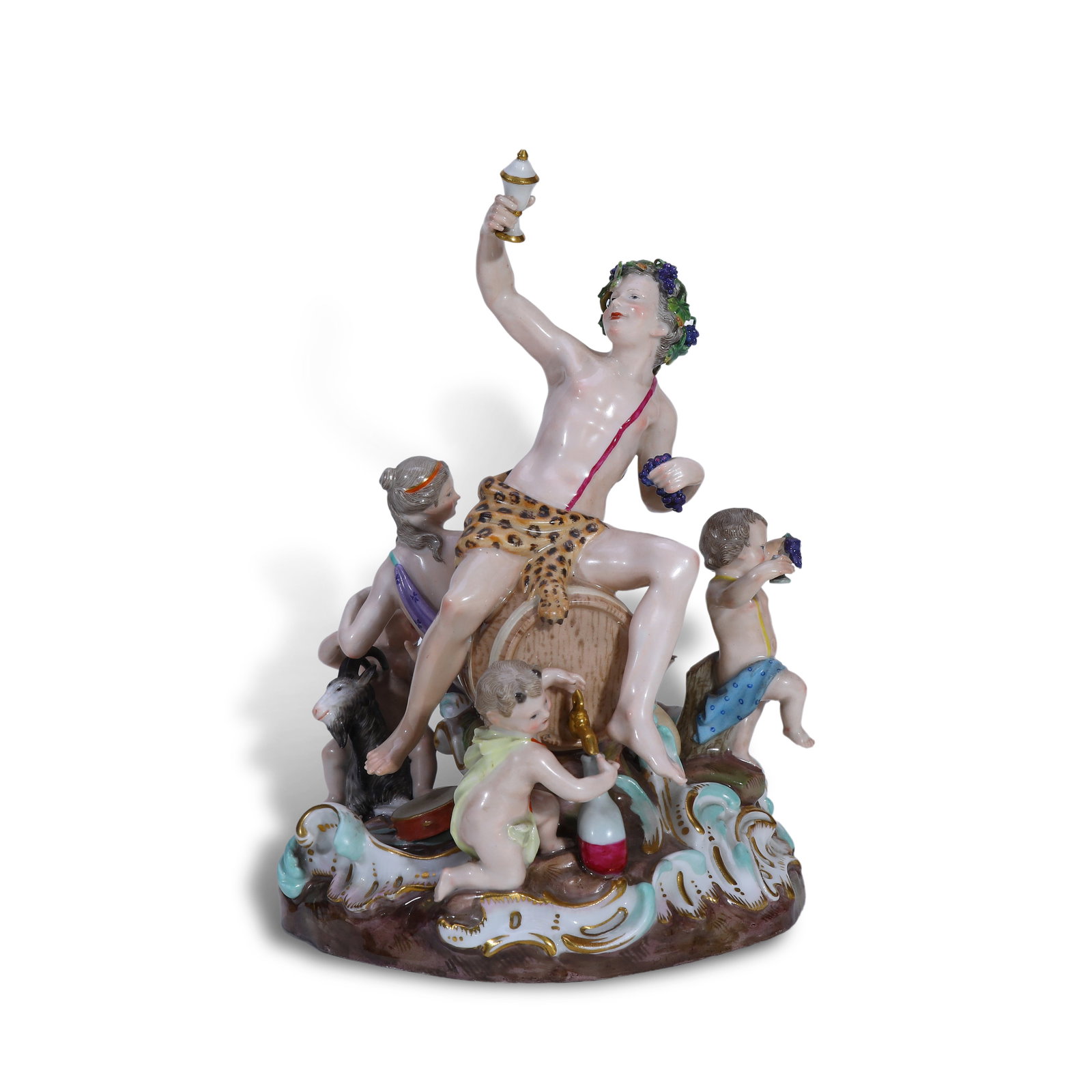 Second Half of 19th Century, Meissen Polychrome Porcelain Figurine Bacchus Drinking: Name Second Half of 19th Century, Meissen Polychrome Porcelain Figurine Bacchus Drinking Dimensions H:22cm Description Period: 19th Century (dated by hand-painted porcelain mark on the base)