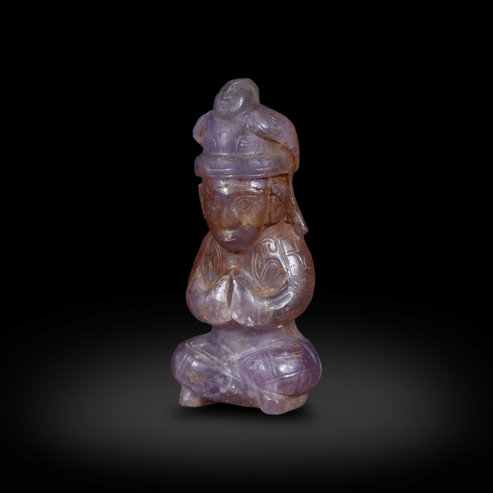 Shang Dynasty, Amethyst Figure of Kneeling Man: Name Shang Dynasty, Amethyst Figure of Kneeling Man Dimensions H:9.4cm W:4.3cm Description