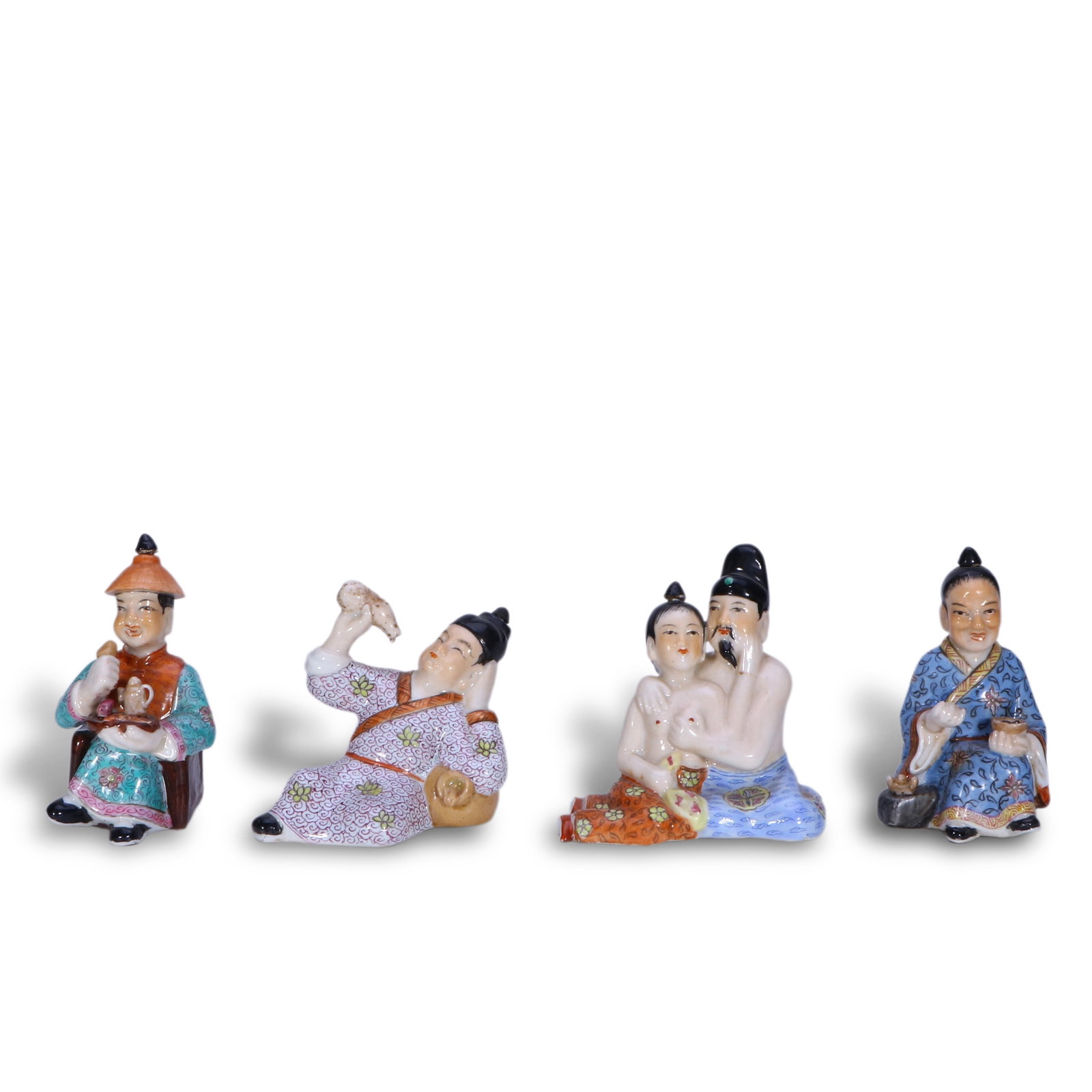 Qing Dynasty Set of Famille Rose Porcelain Sculptured Snuff Bottles themed "Eating, Drinking, (1 of 7)
