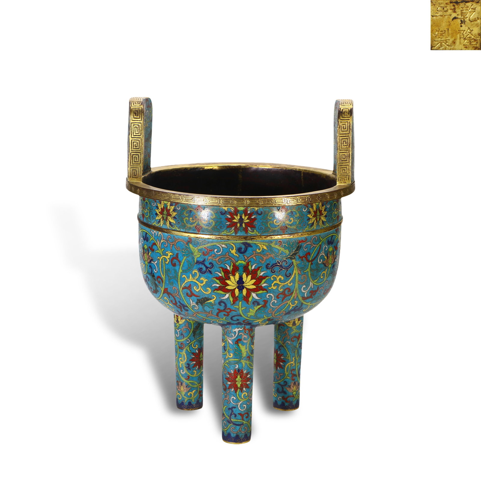 Qing Dynasty Qianlong Period,Cloisonn?? Enamel Tripod Ding with Interlocking Lotus: Name Qing Dynasty Qianlong Period,Cloisonn?? Enamel Tripod Ding with Interlocking Lotus Dimensions H:35.5cm W:25cm Description