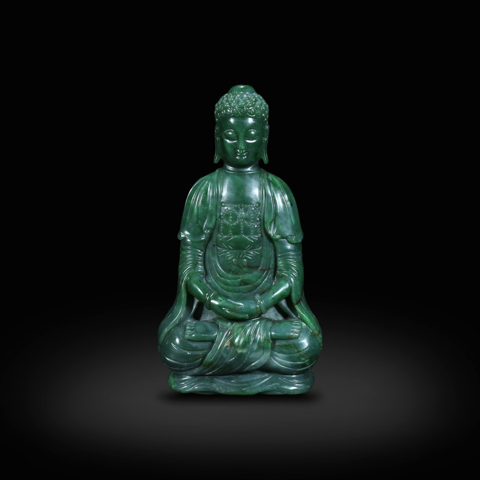 Qing Dynasty, Hetian Green Jade Statue of Sakyamuni Buddha: Name Qing Dynasty, Hetian Green Jade Statue of Sakyamuni Buddha Dimensions H:13.9cm W:7.5cm Description