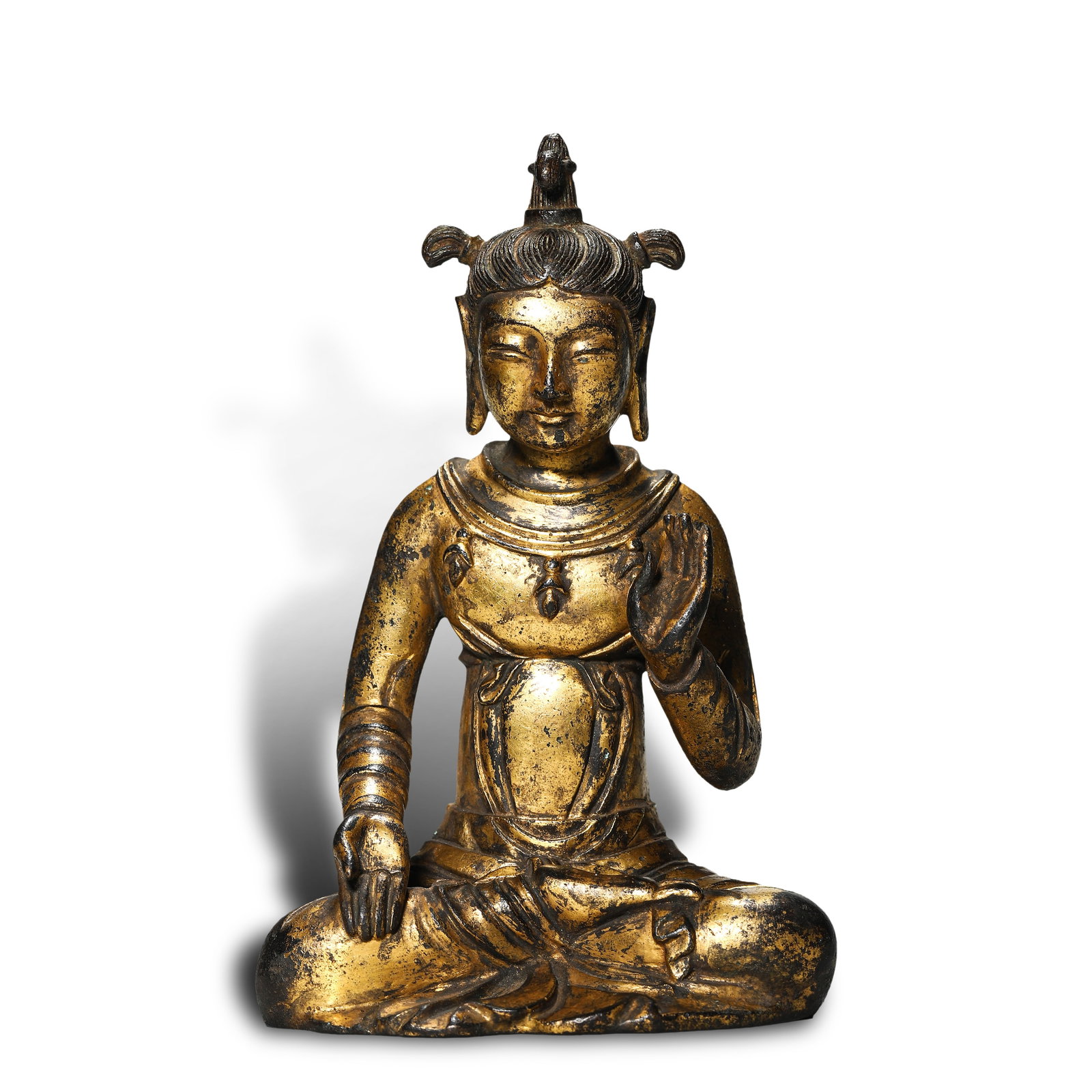 Tang Dynasty Gilt-bronze seated Guanyin statue (1 of 8)