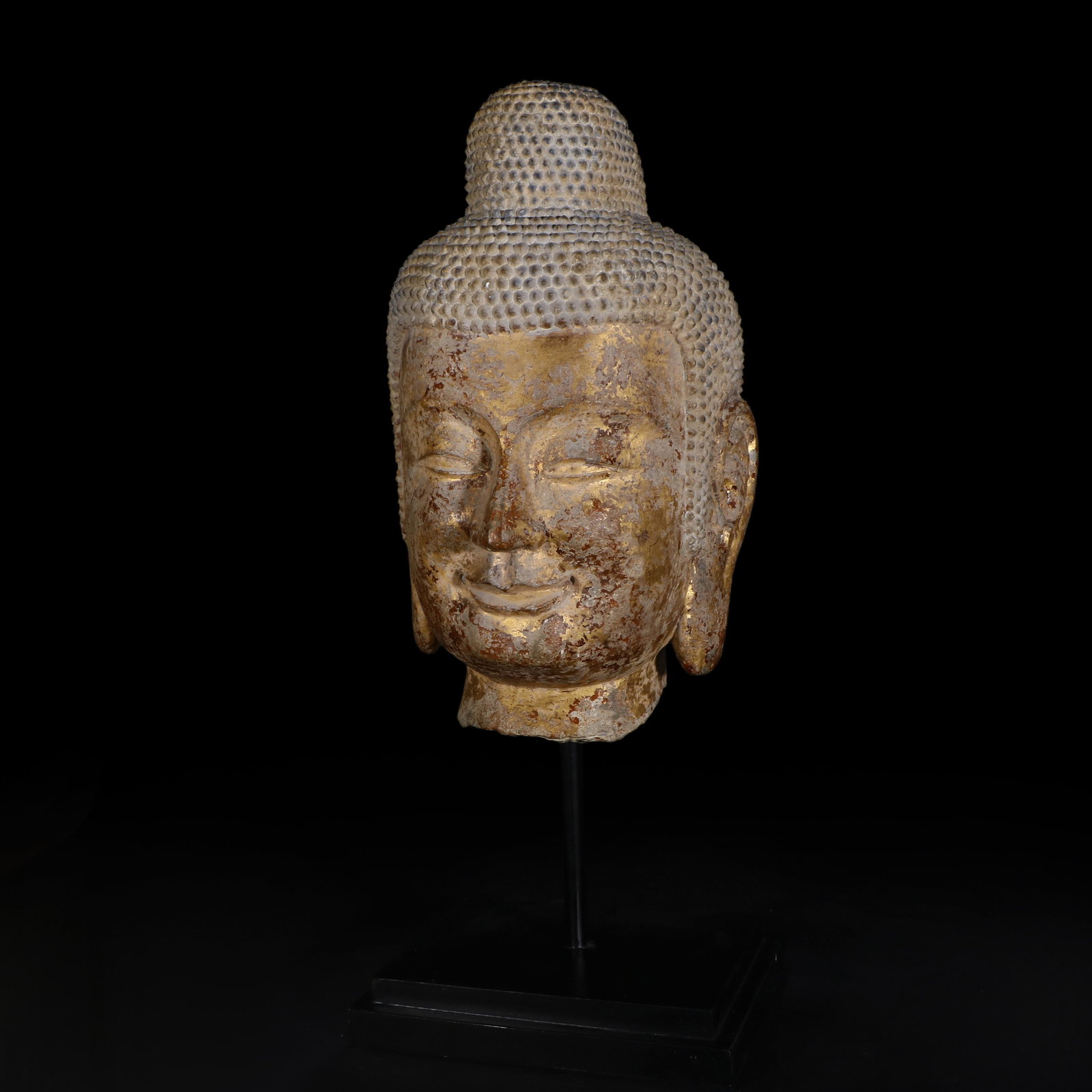 Northern Wei Dynasty Gold-Inlaid Stone Buddha Head (1 of 5)
