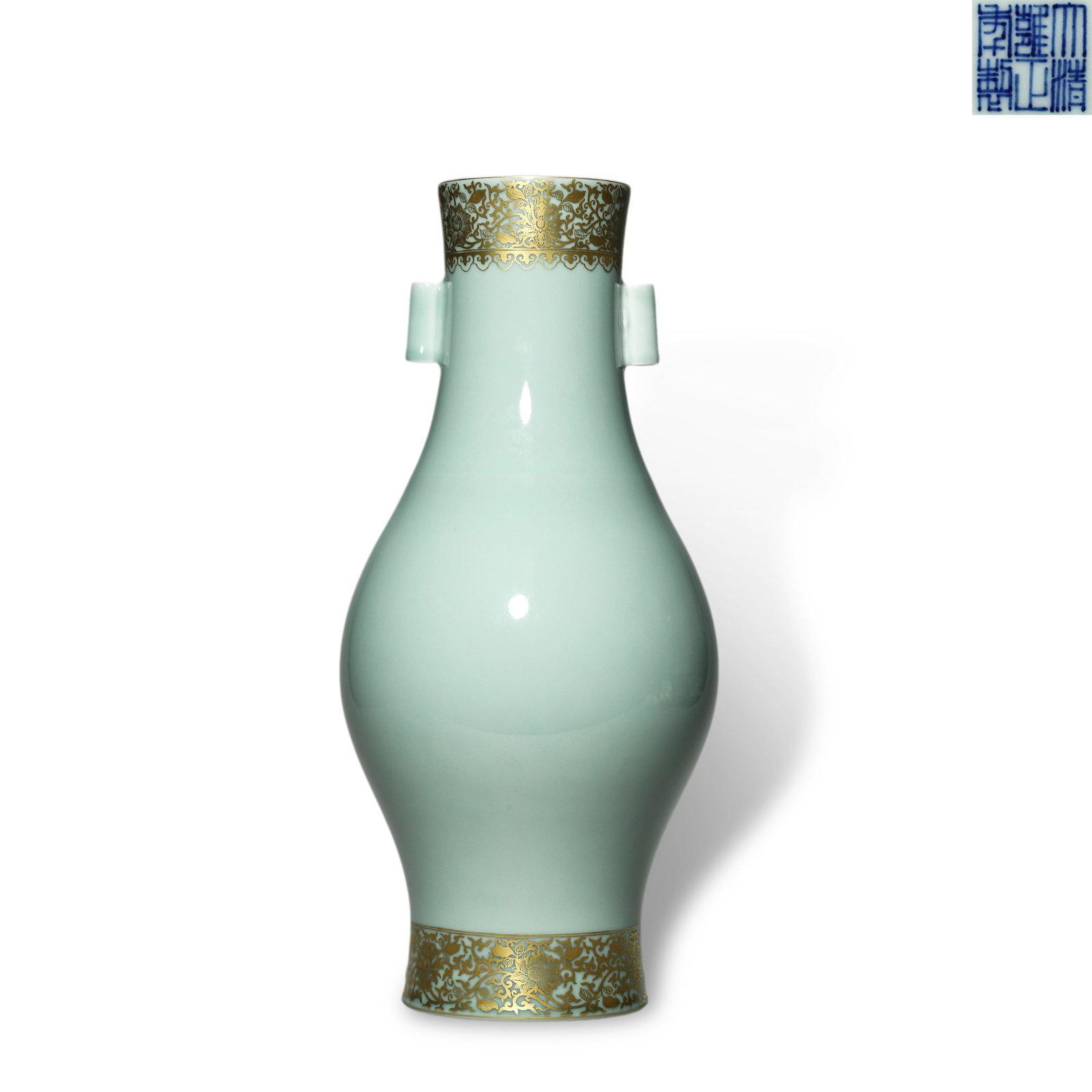 Qing Yongzheng period, Olive-Shaped Vase with Gilt Floral Design on Celadon Glaze (1 of 5)