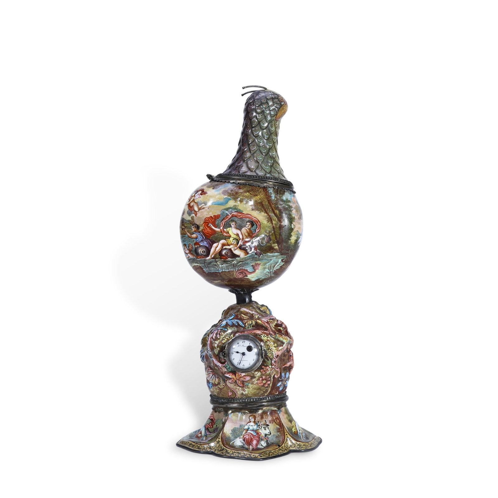 1880 Museum-Grade Neo-Renaissance Sterling Silver & Enamel Clock (1 of 7)