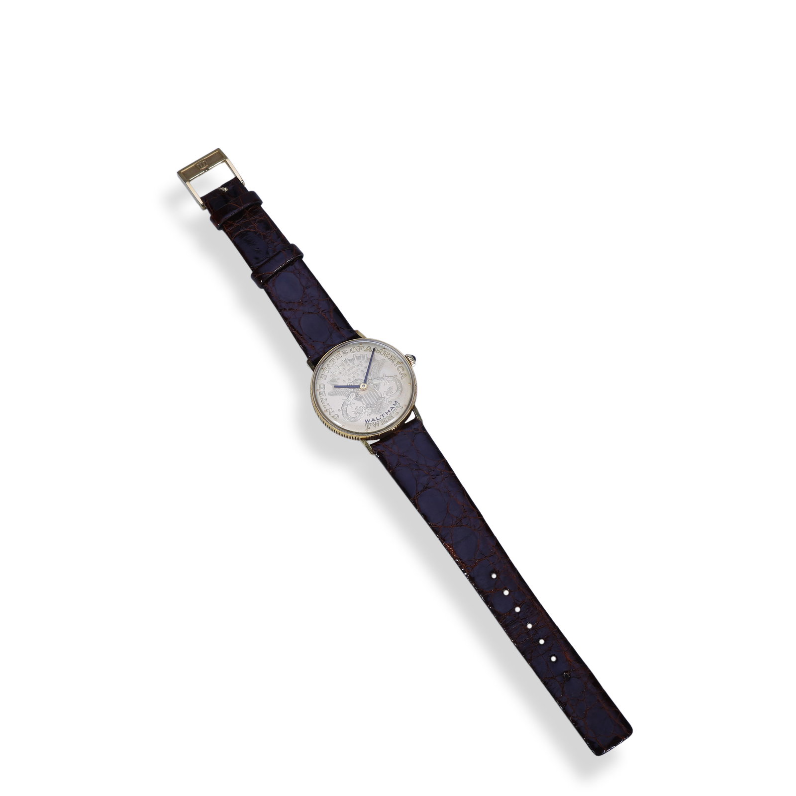 Waltham Gold Coin Wristwatch: Name Waltham Gold Coin Wristwatch Dimensions D:35mm Description Crafted entirely in 18K gold, made with a century-old American gold coin.