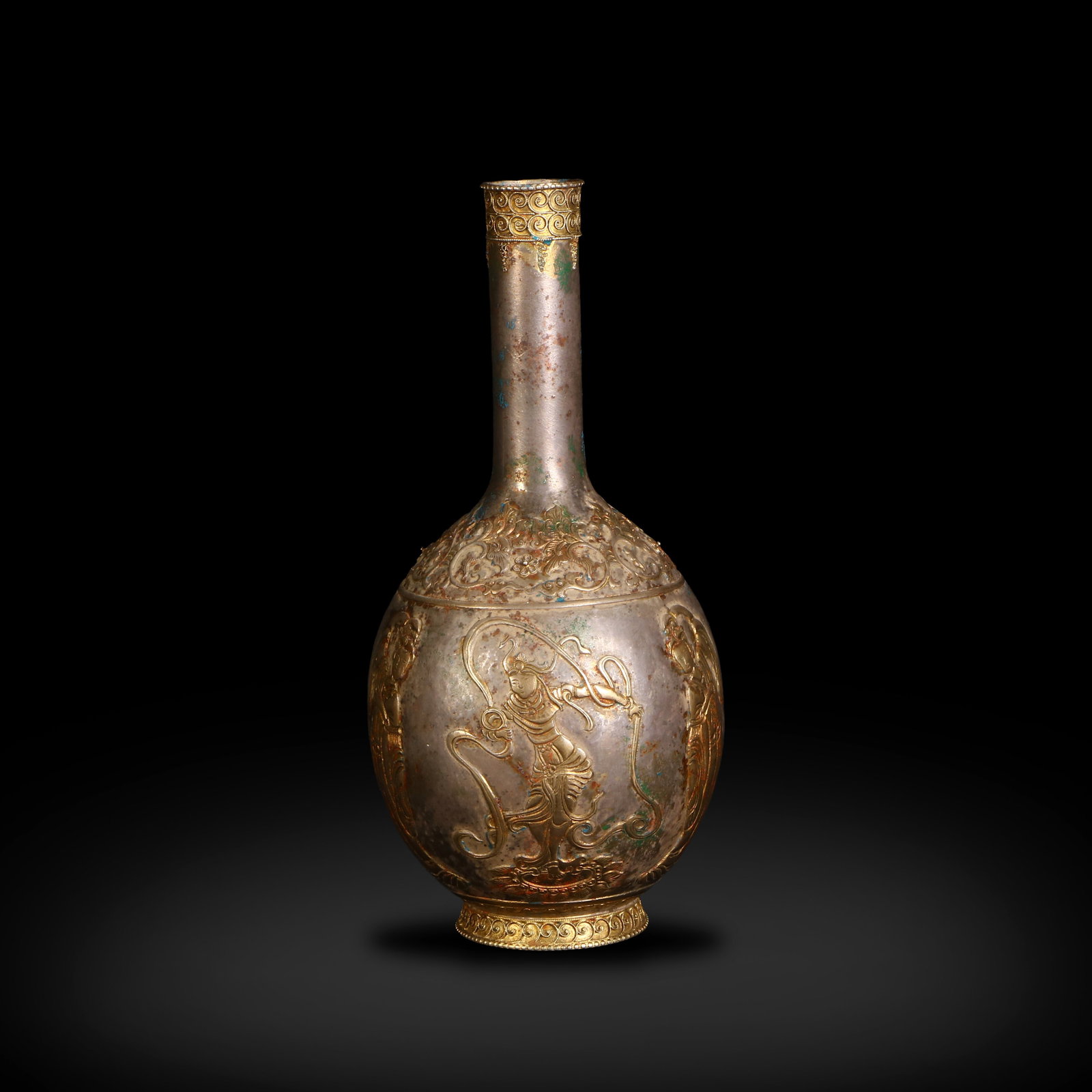 Tang Dynasty Gilt Silver Vase with Flying Apsaras Motifs (1 of 4)