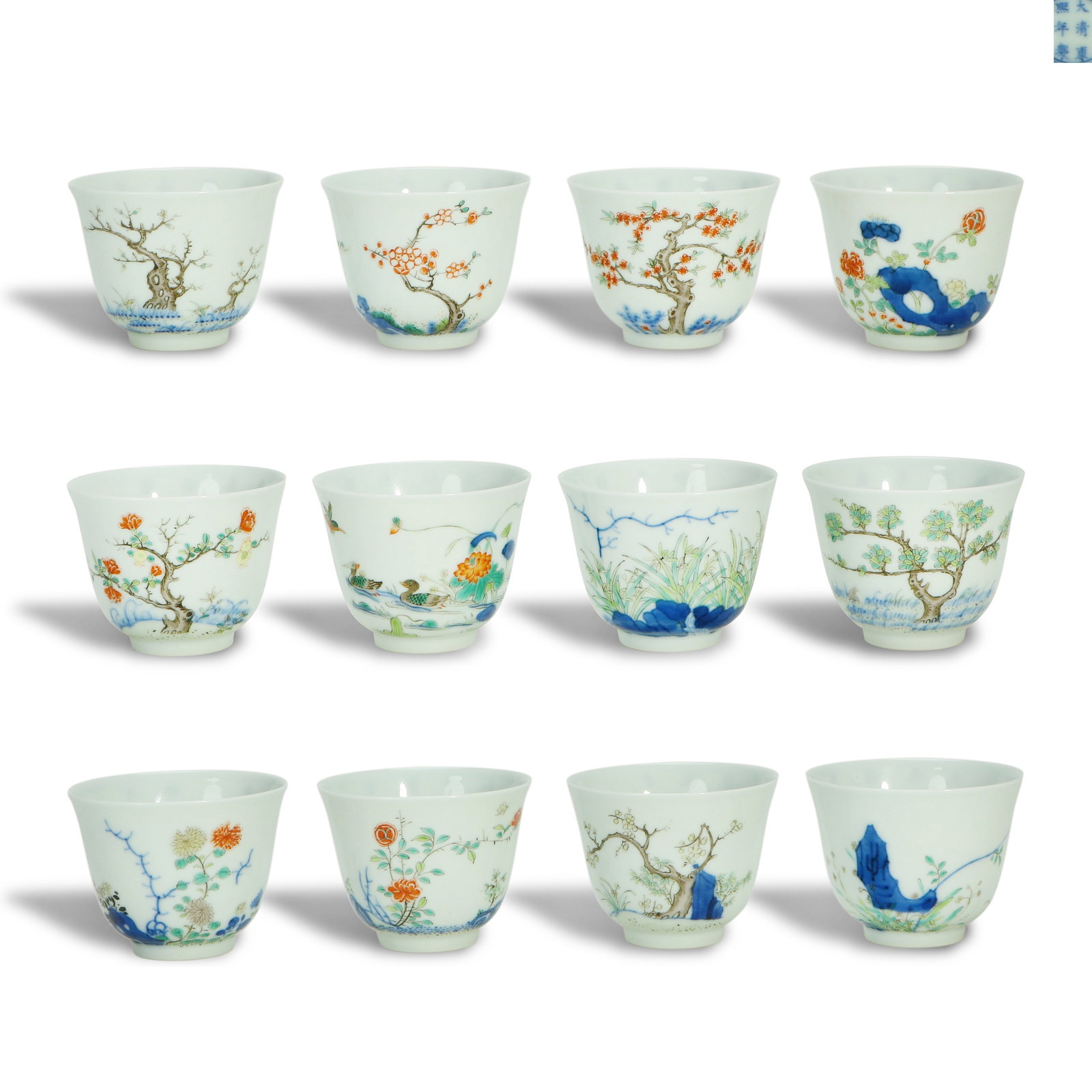 Qing Dynasty Kangxi period, A set of five-color cups representing the Twelve Flower Deities: Name Qing Dynasty Kangxi period, A set of five-color cups representing the Twelve Flower Deities Dimensions H:5cm D:6.5cm Description