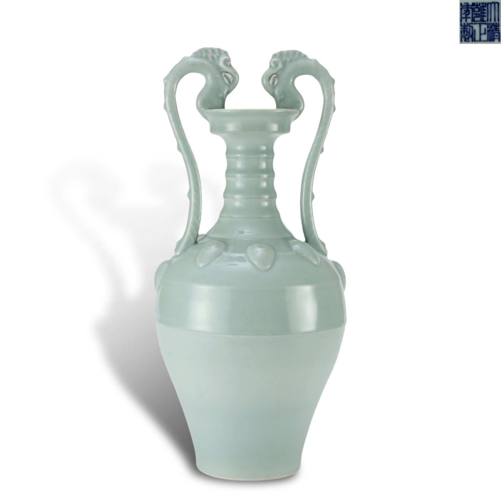 Qing Dynasty Yongzheng Period,Pale Celadon Glaze Zun with Double Dragons and Funnel Mouth (1 of 6)