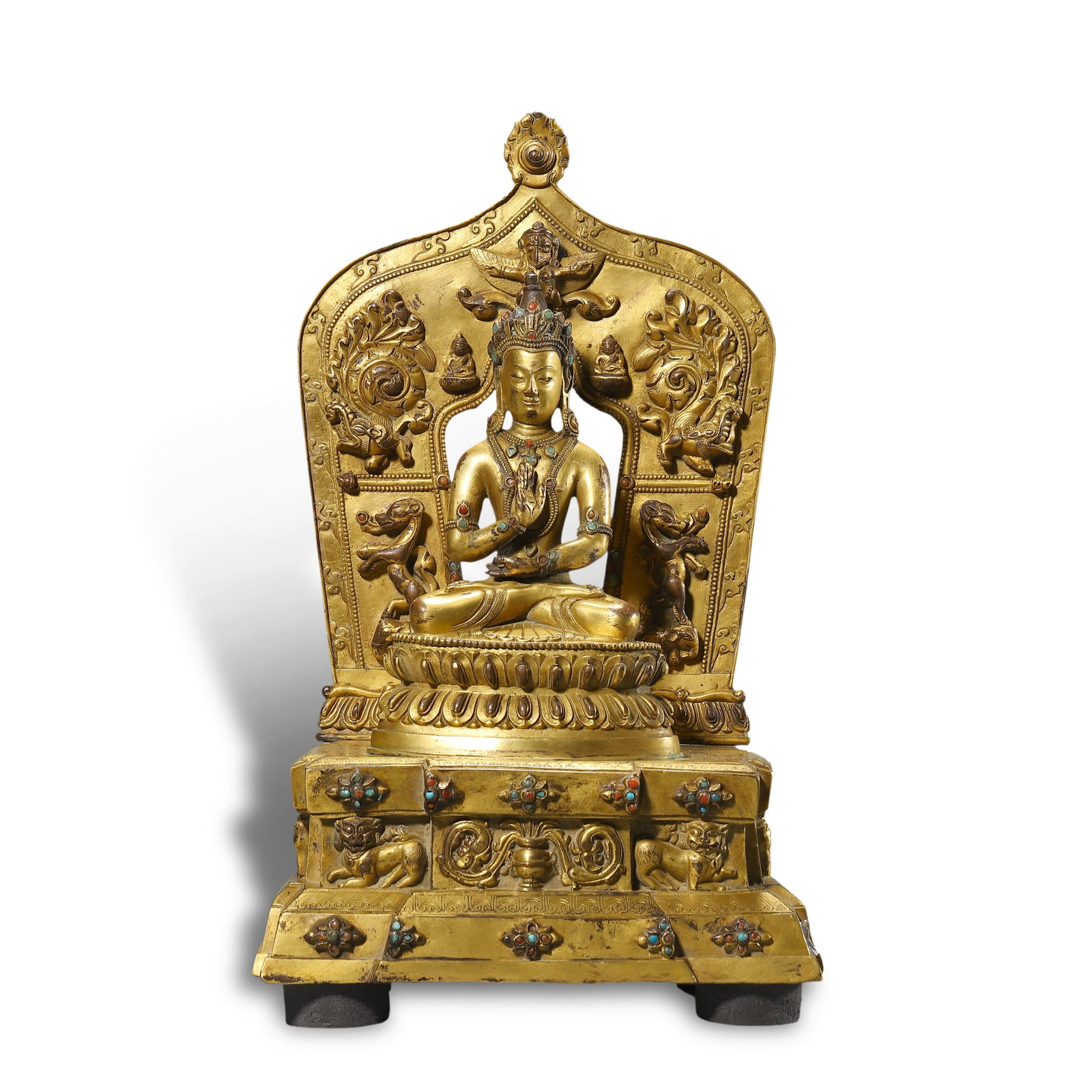 Ming Dynasty, Gilt Bronze Buddha Statue Inlaid with Treasures: Name Ming Dynasty, Gilt Bronze Buddha Statue Inlaid with Treasures Dimensions H:30cm Description