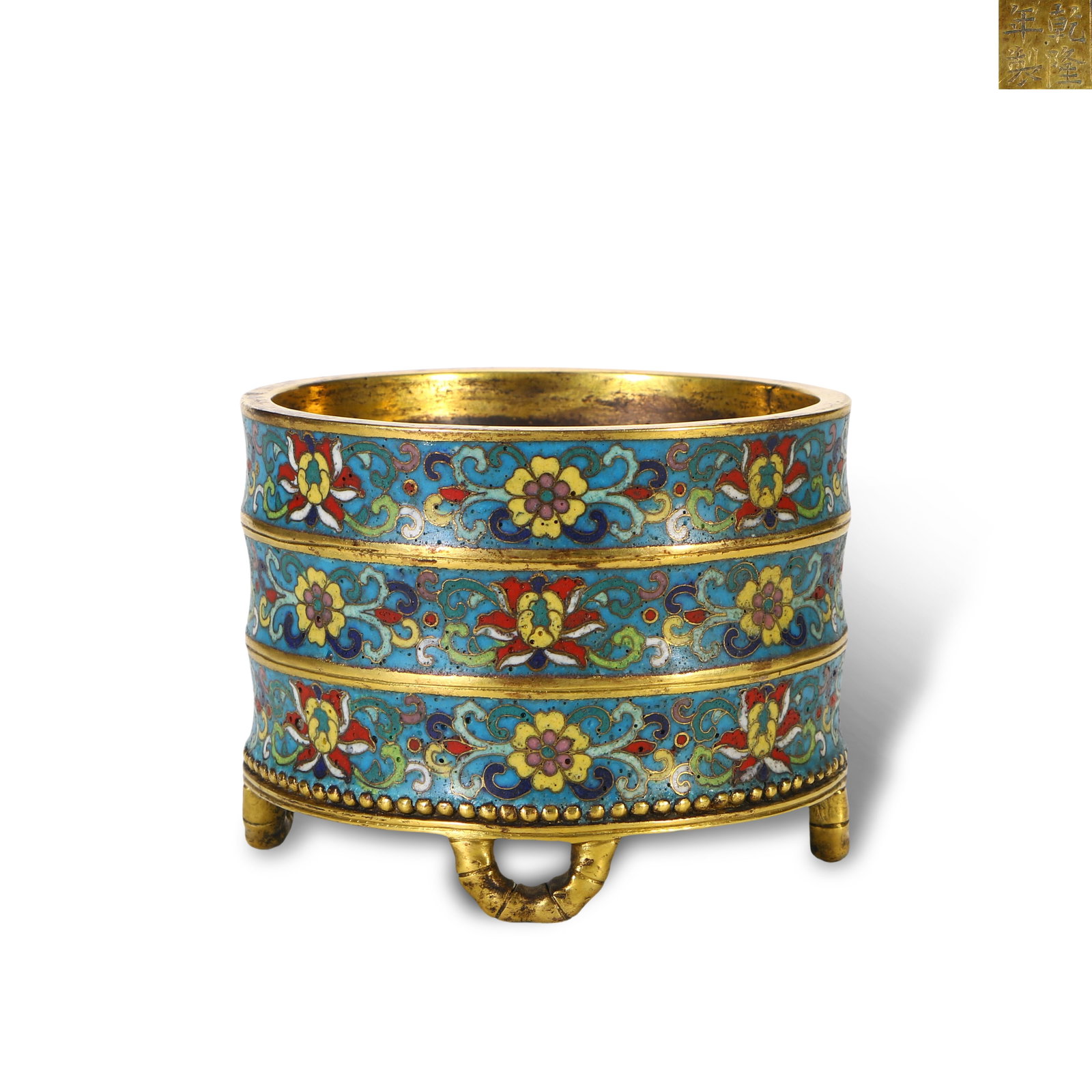 Qing Dynasty Qianlong Period,Cloisonn?? Enamel Bamboo-Section Censer with Floral Motifs (1 of 6)