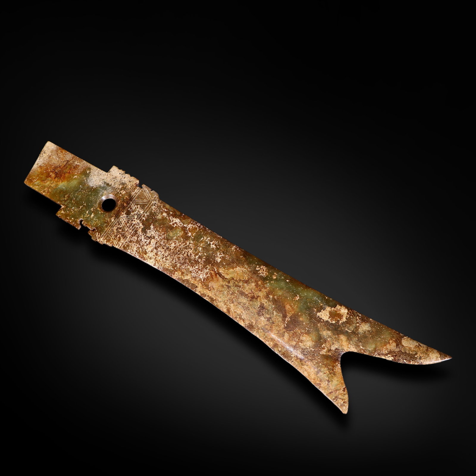 Shang Dynasty Jade Zhang Ceremonial Blade: Name Shang Dynasty Jade Zhang Ceremonial Blade Dimensions H:32.5cm W:6.5cm Description