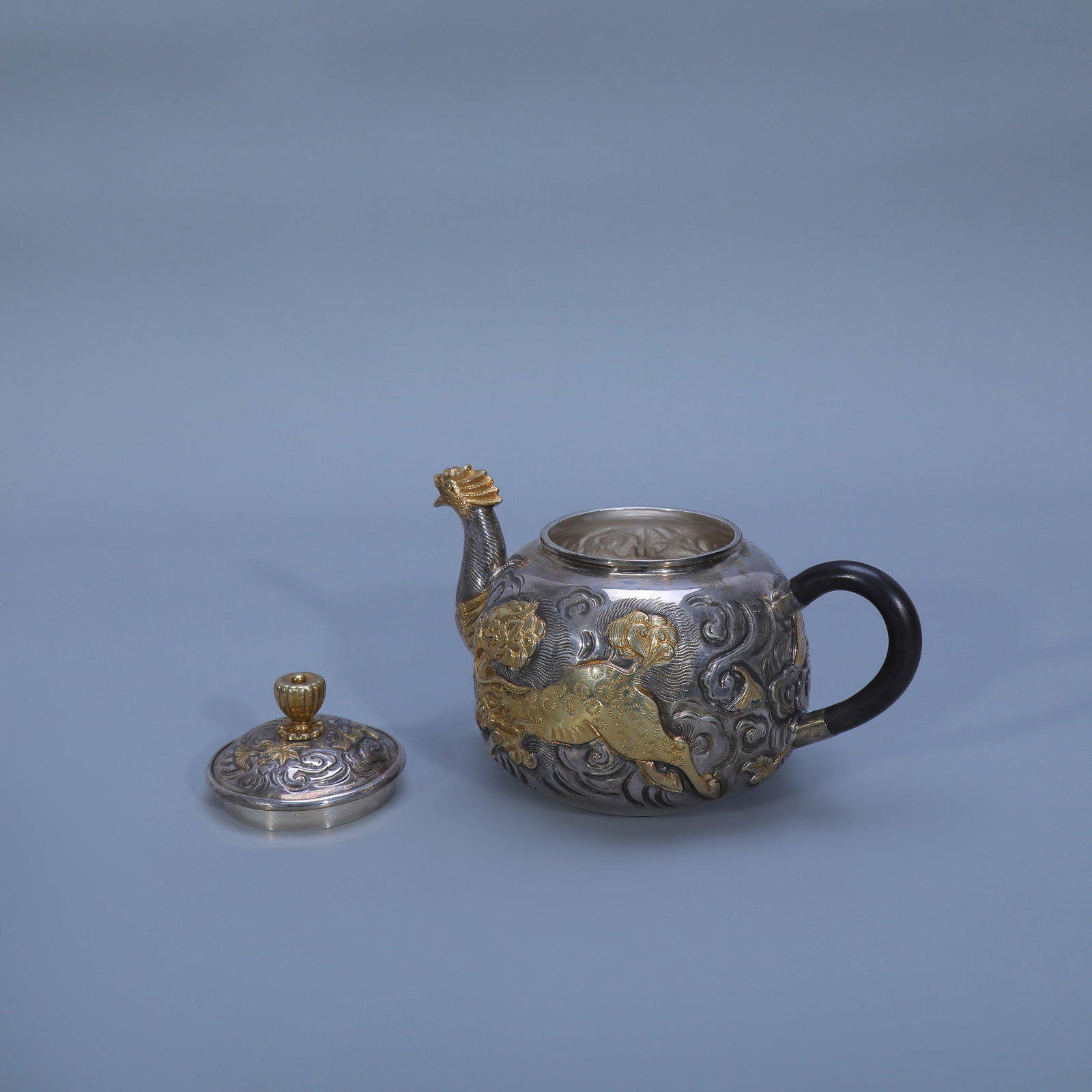 Gilt Solid Silver Teapot with Auspicious Beast - 2