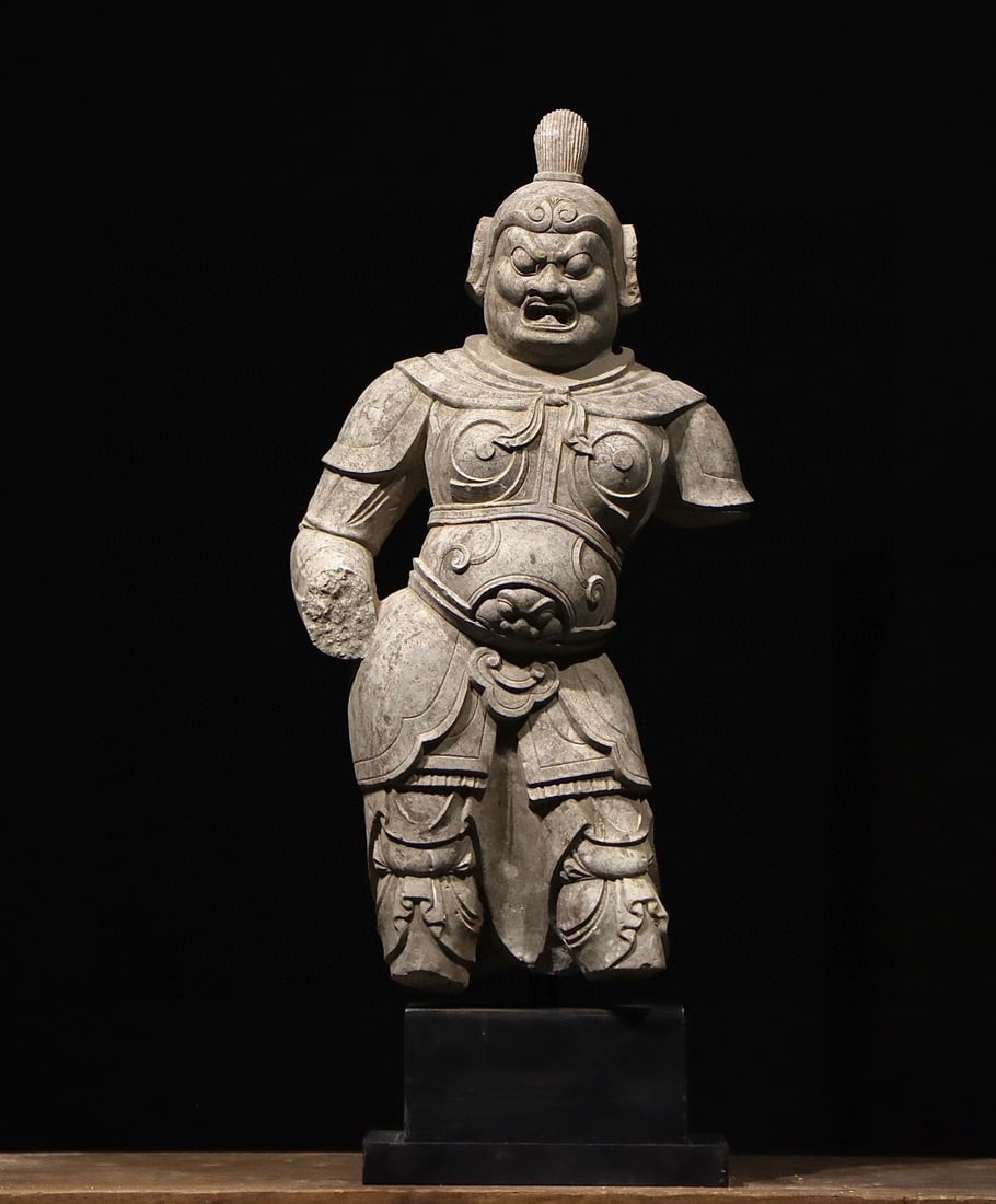 Pre-Ming Dynasty, Bluestone Carved Guardian Statue (1 of 8)