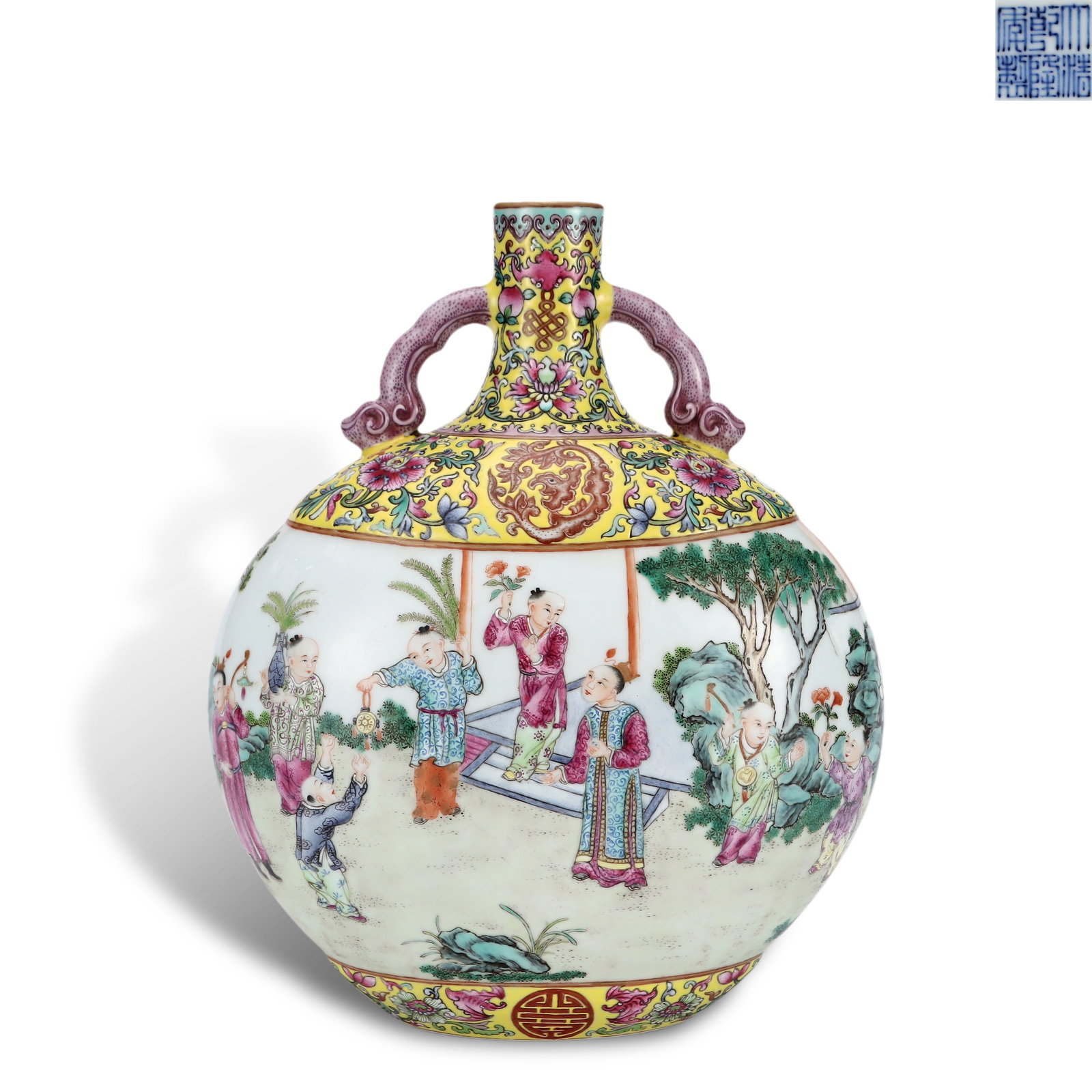 Qing Dynasty Qianlong Period,Famille Rose Flask with Boys-at-Play Motif: Name Qing Dynasty Qianlong Period,Famille Rose Flask with Boys-at-Play Motif Dimensions H:27cm W:12cm Description